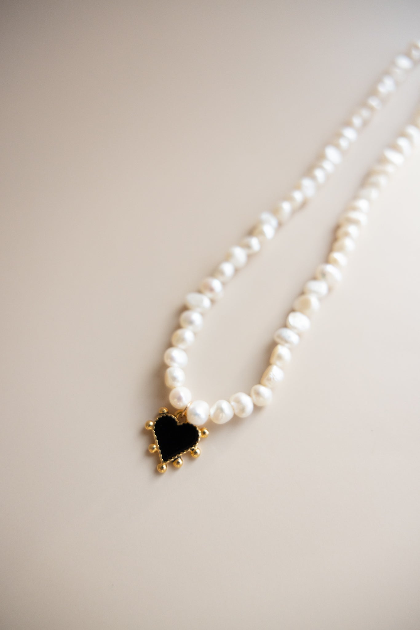 Freshwater Pearl Necklace + Black Heart Pendant
