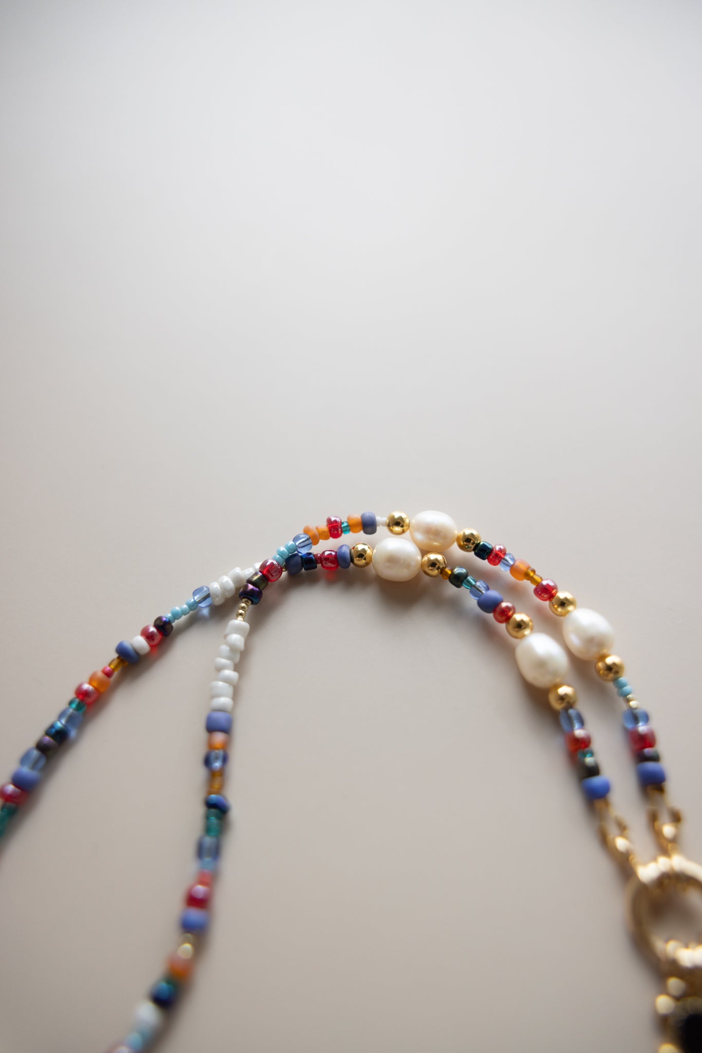 Pearl + Seed Bead Necklace + Black Heart Pendant