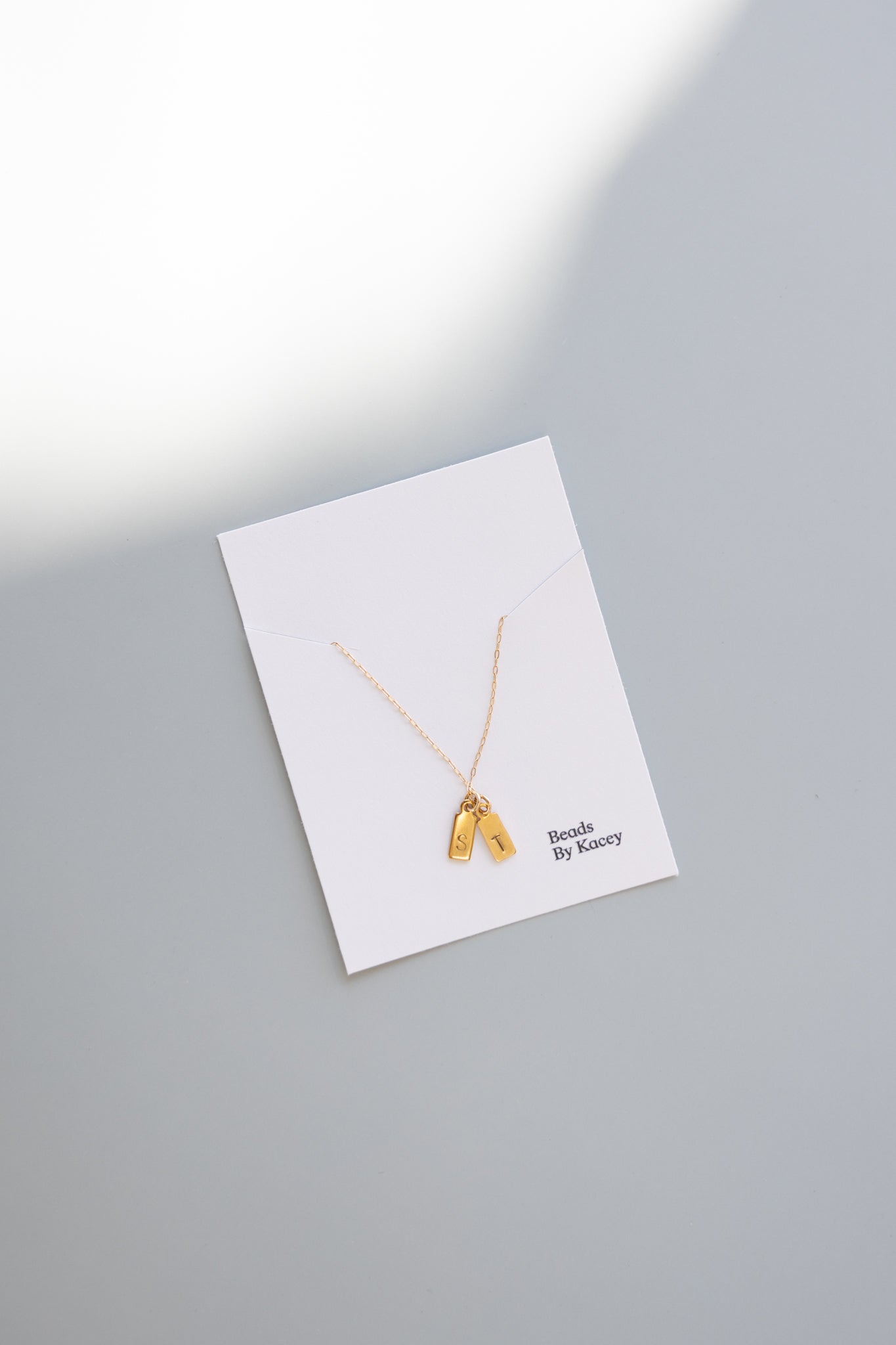 Gold Chain + Rectangle Stamped Initial Pendant