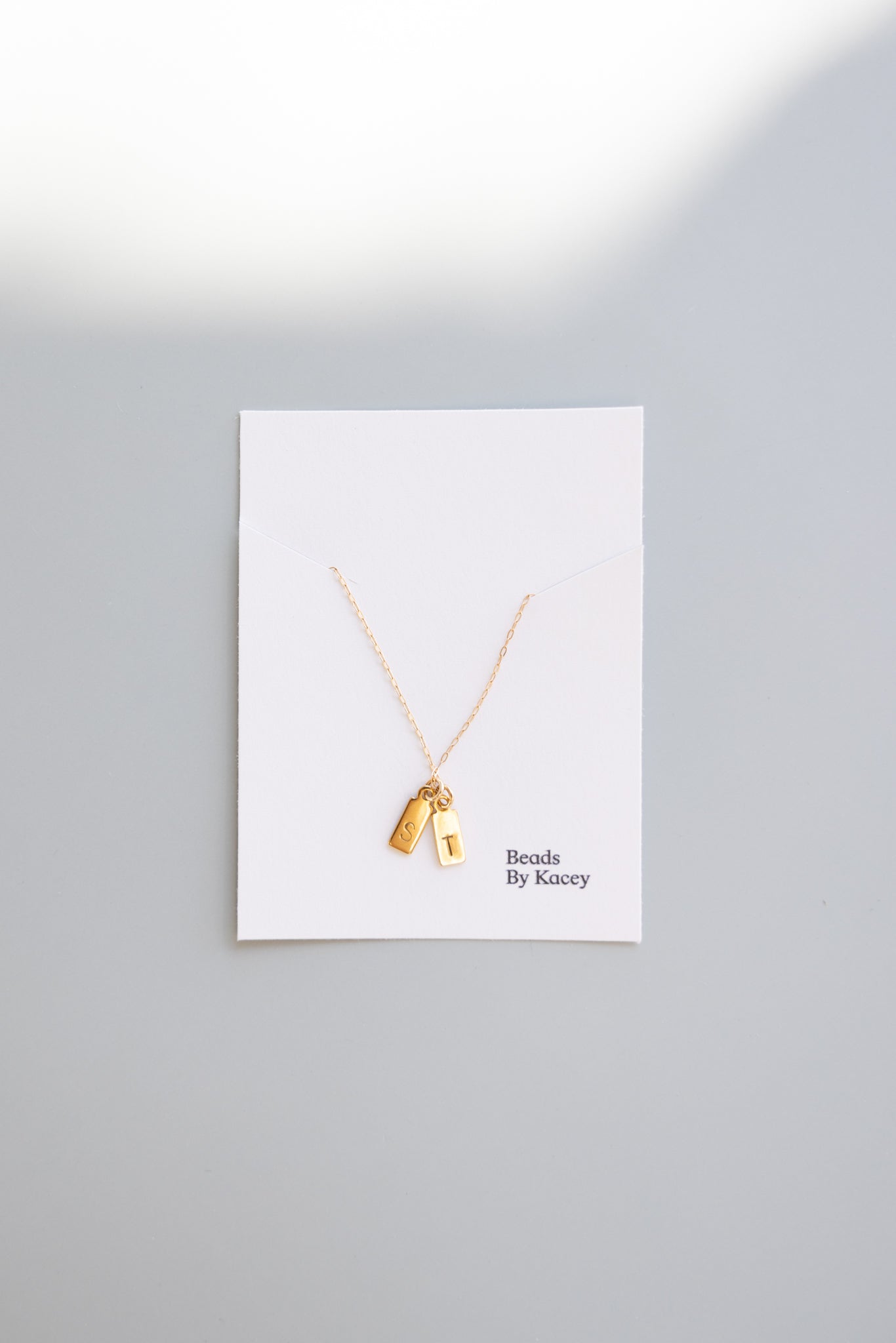 Gold Chain + Rectangle Stamped Initial Pendant