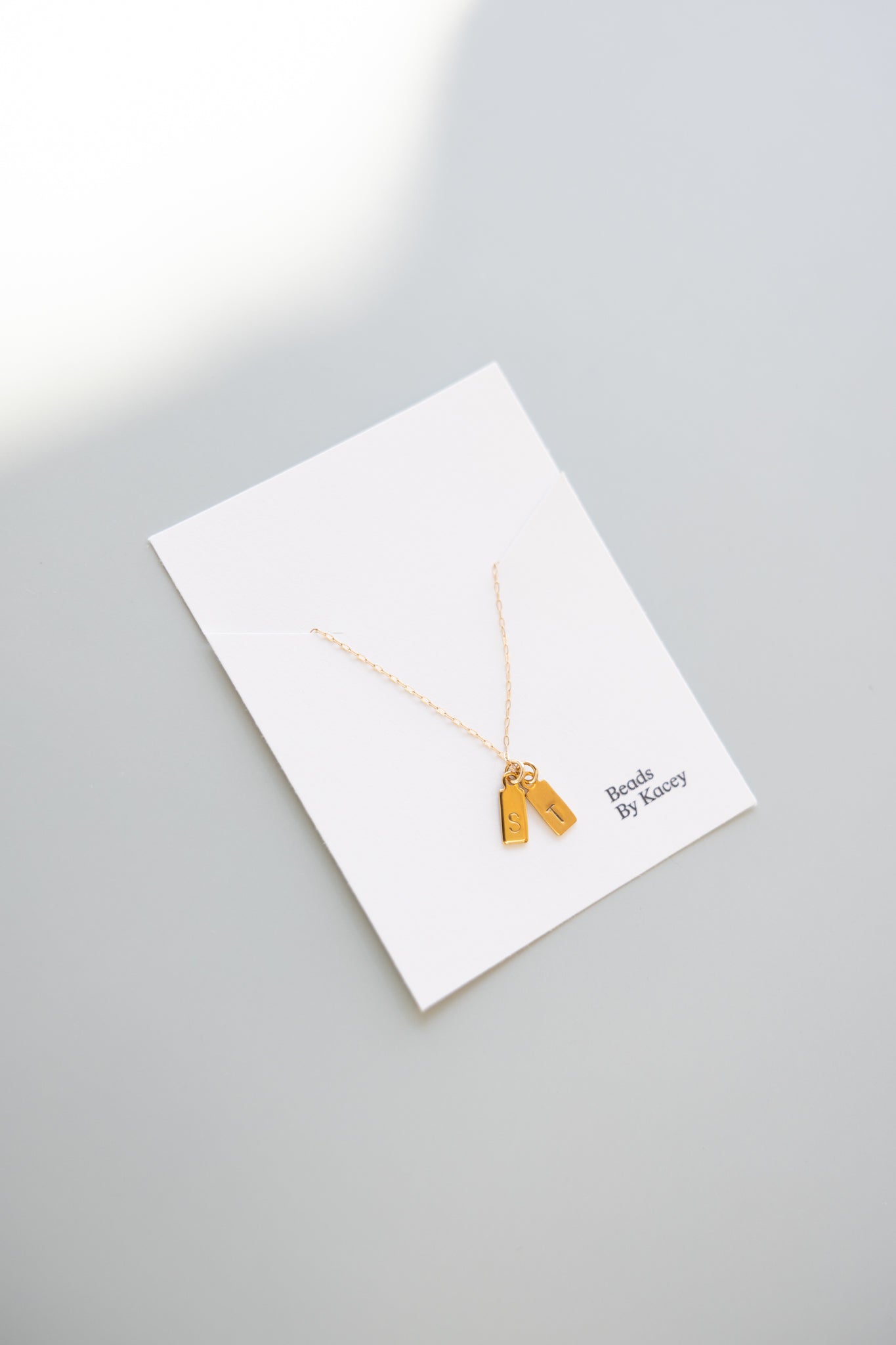 Gold Chain + Rectangle Stamped Initial Pendant
