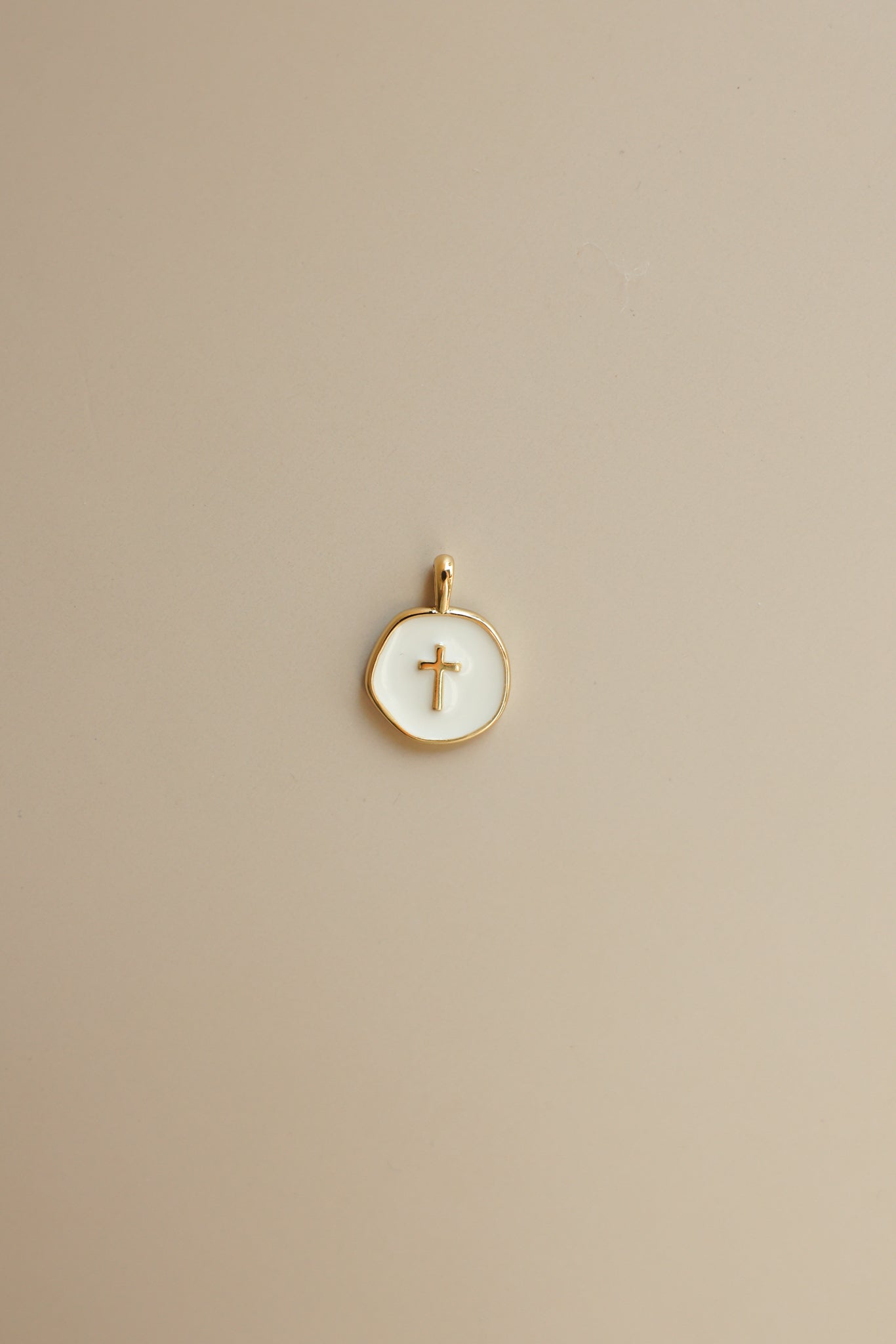 White Round Cross Charm