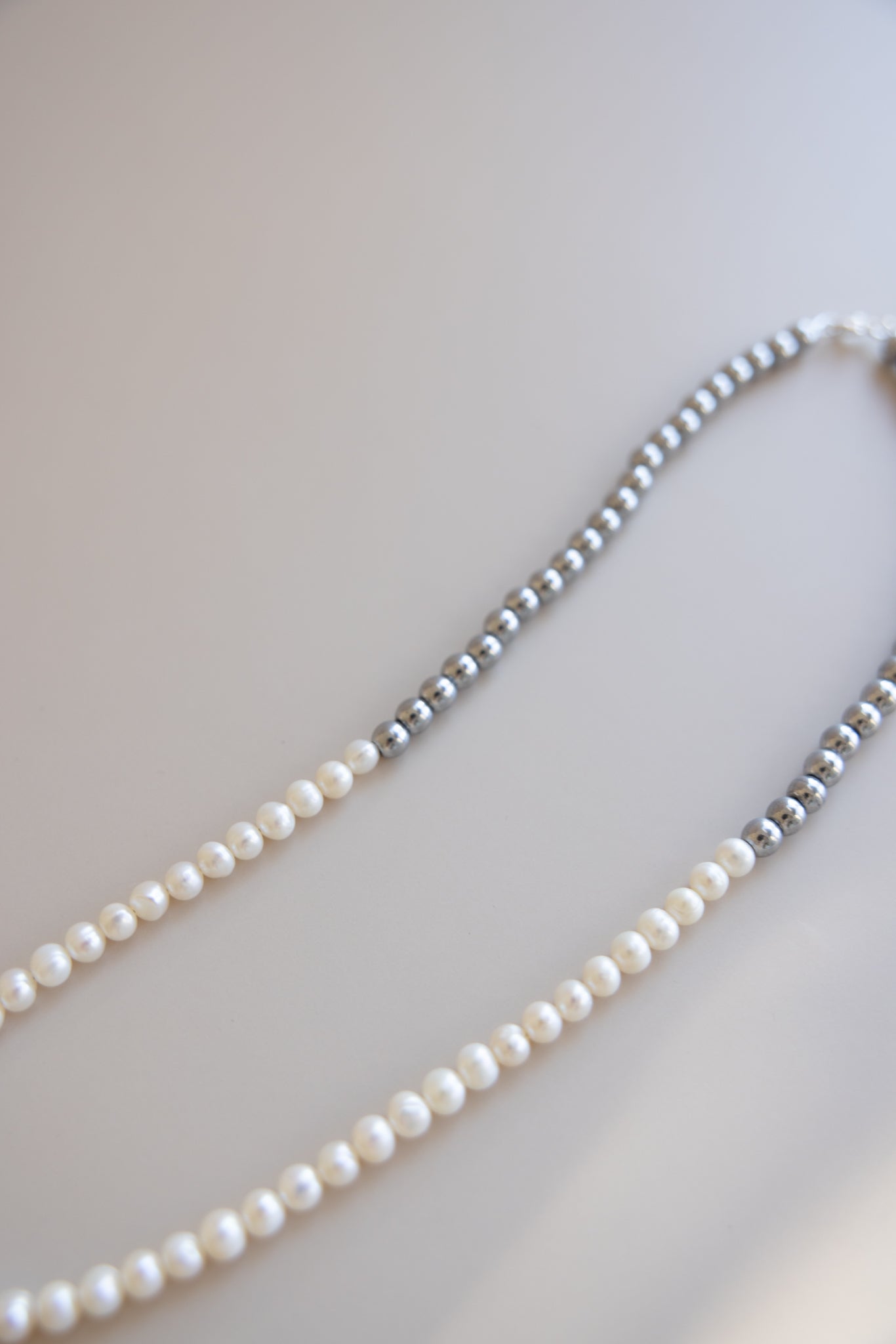 Men's Half Pearl Half Hematite Necklace