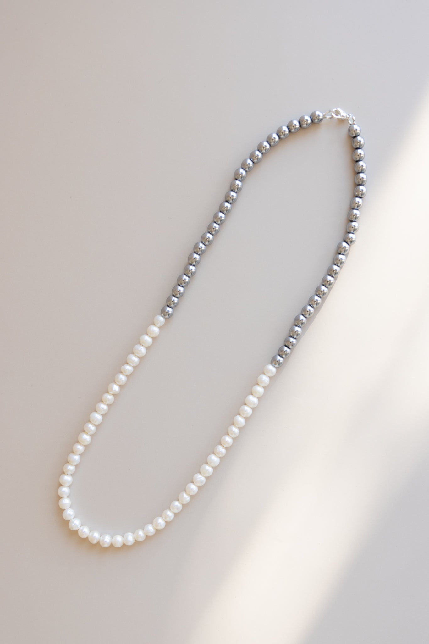 Men's Half Pearl Half Hematite Necklace