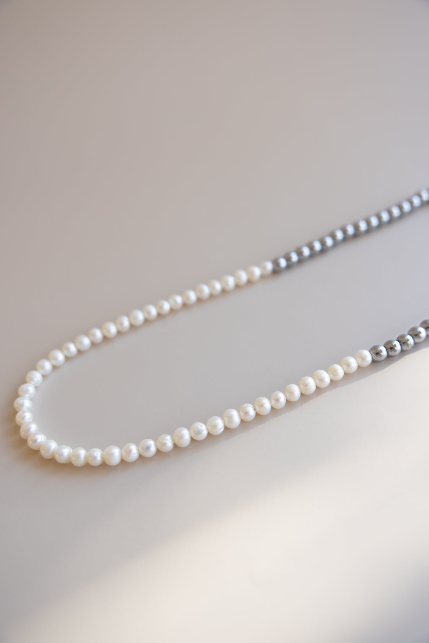 Men's Half Pearl Half Hematite Necklace