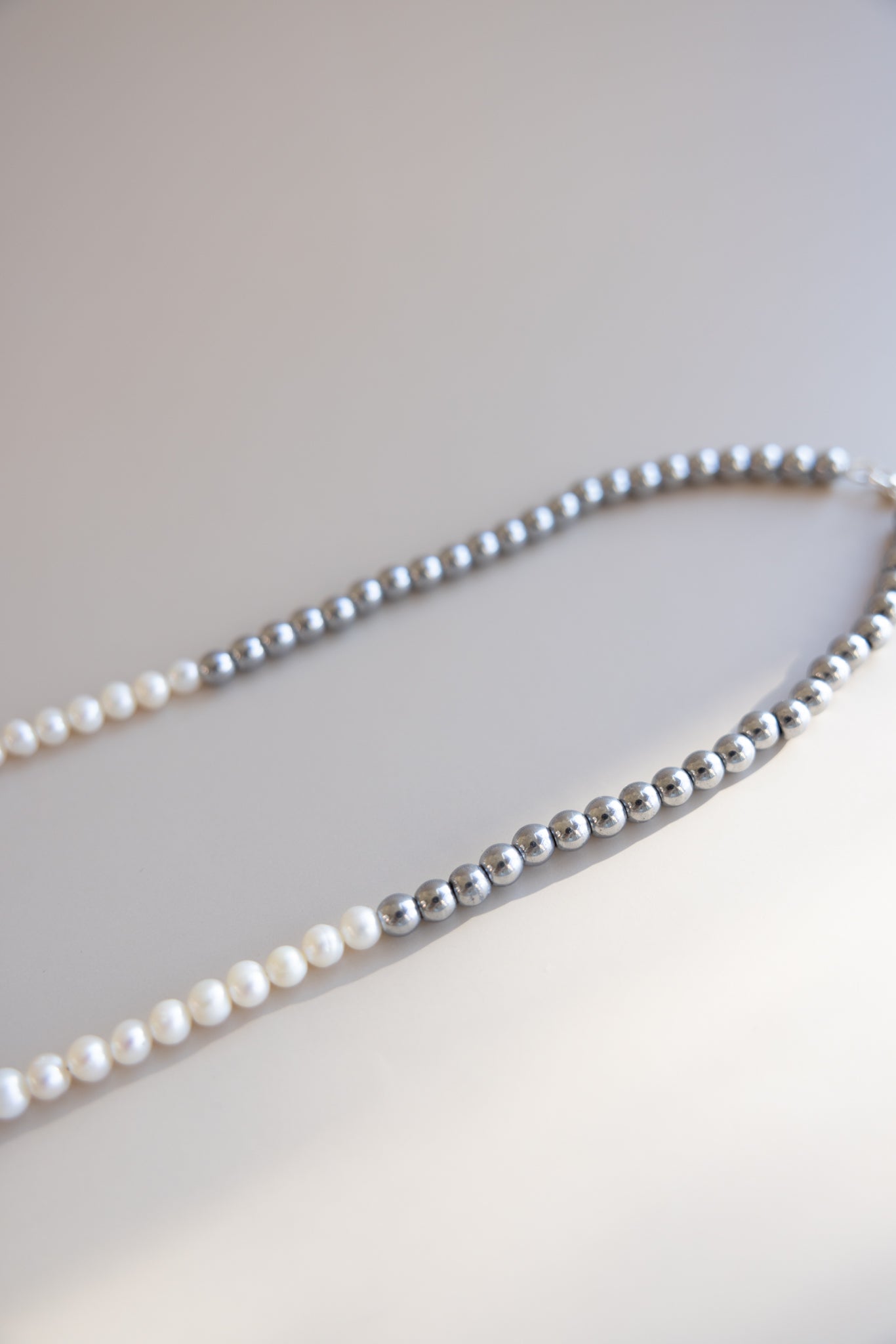 Men's Half Pearl Half Hematite Necklace