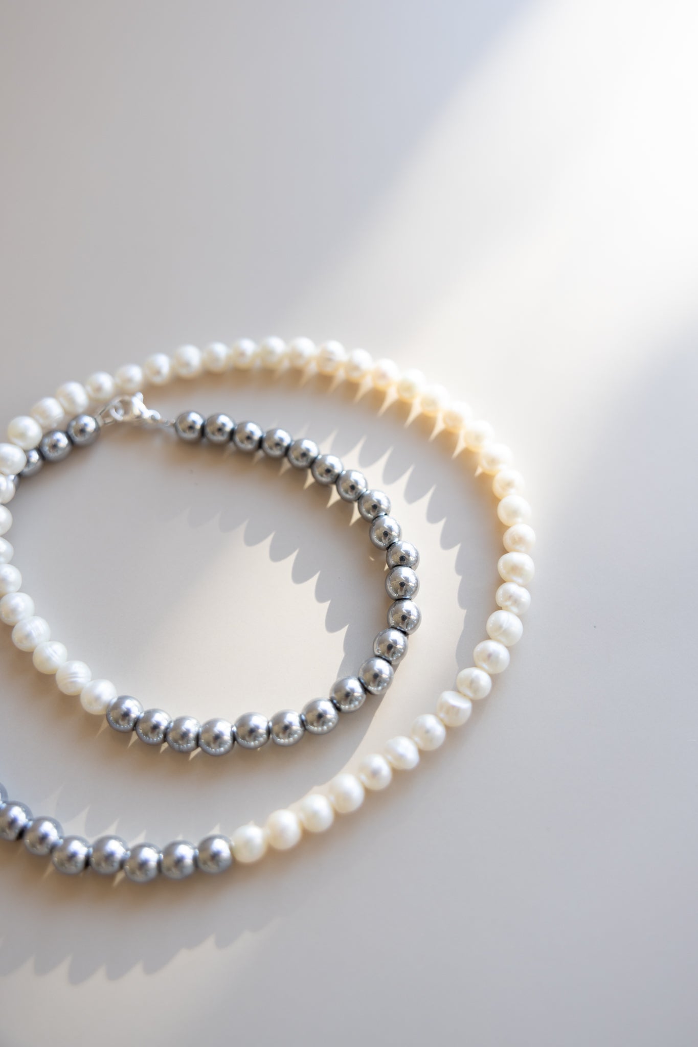 Men's Half Pearl Half Hematite Necklace