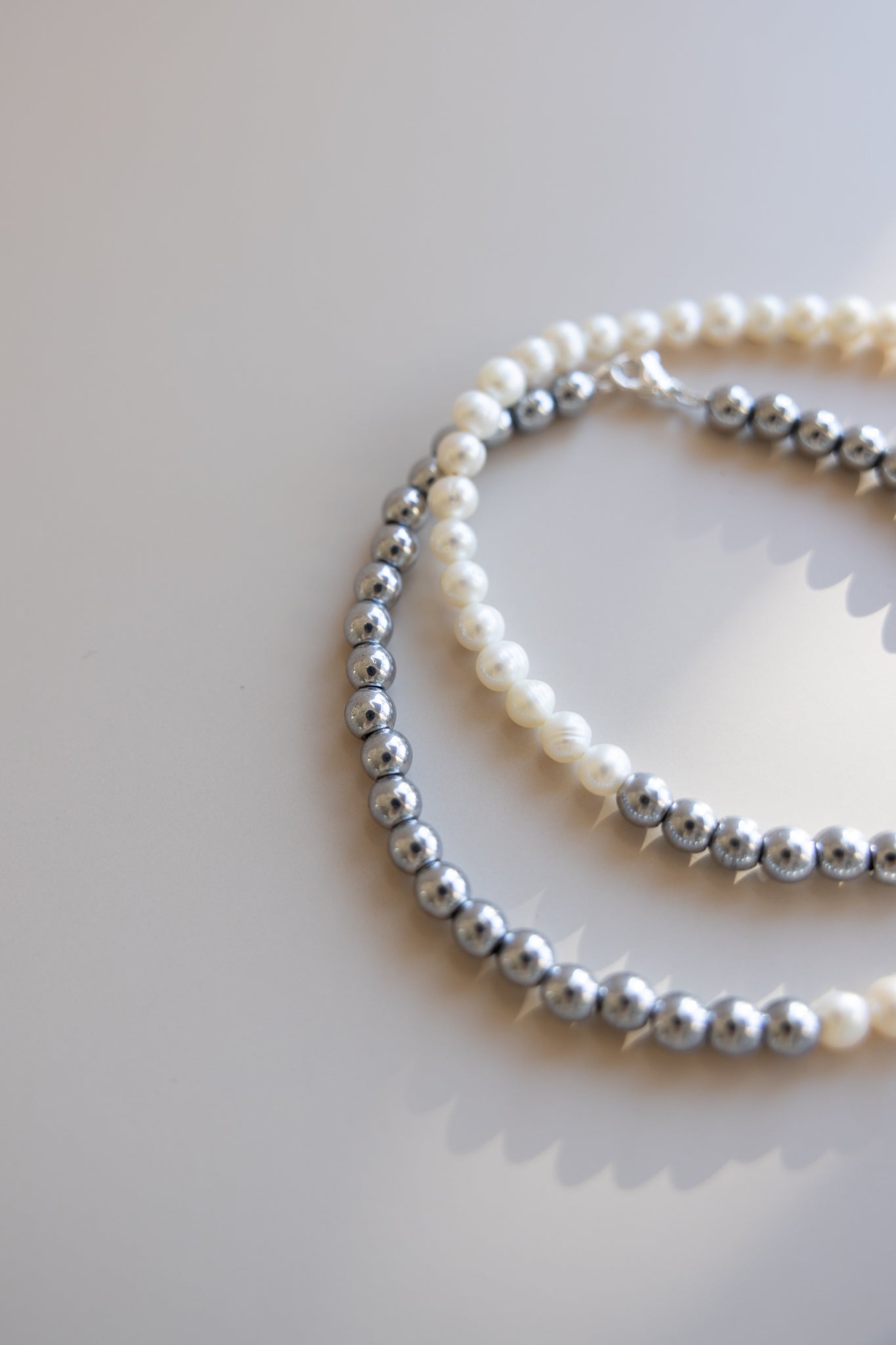 Men's Half Pearl Half Hematite Necklace