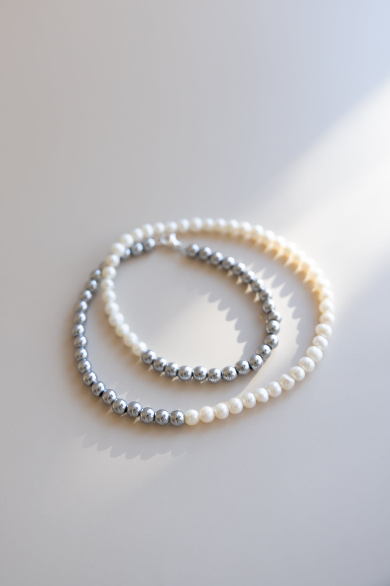 Men's Half Pearl Half Hematite Necklace