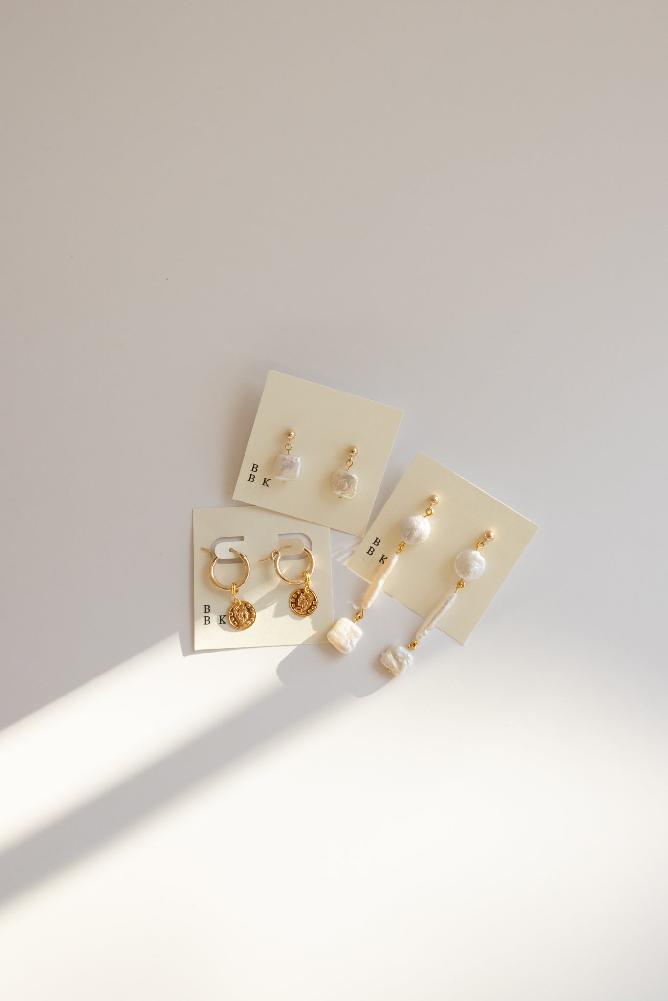 Gold Stud + Square Pearl Earrings