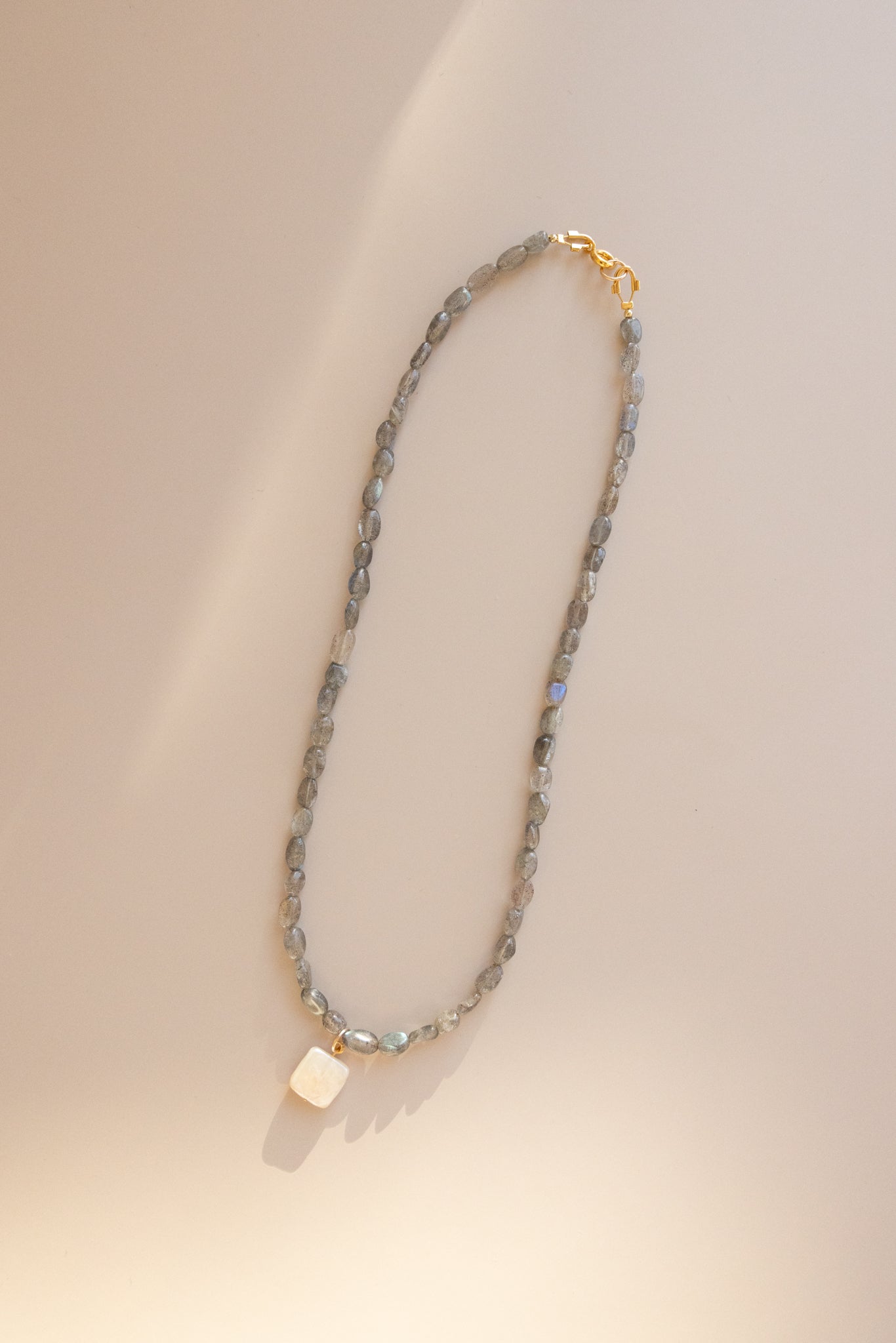 Labradorite Necklace + Square Pearl Pendant