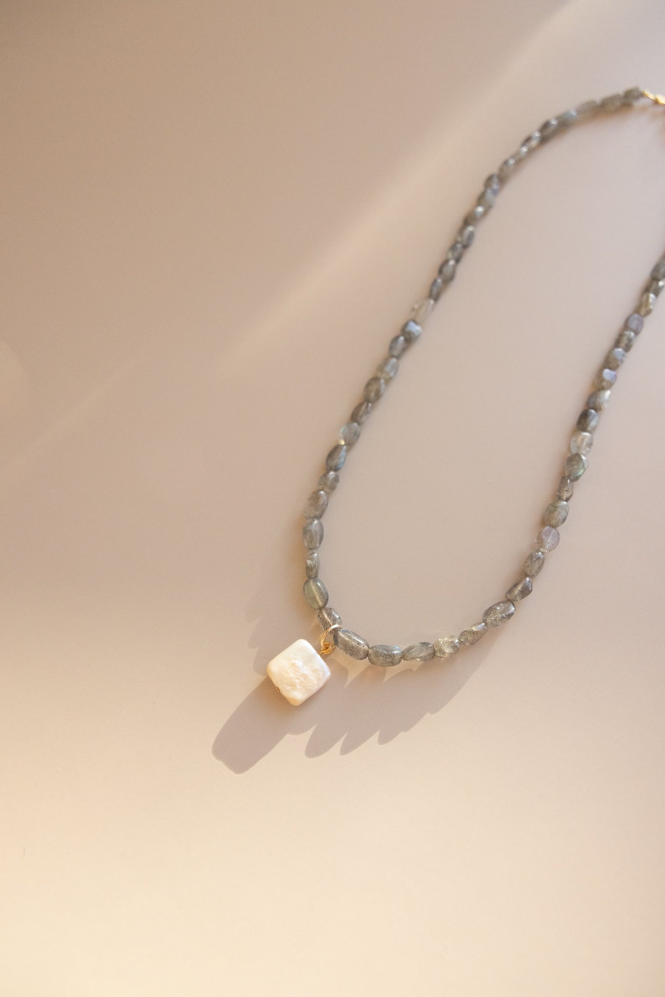 Labradorite Necklace + Square Pearl Pendant