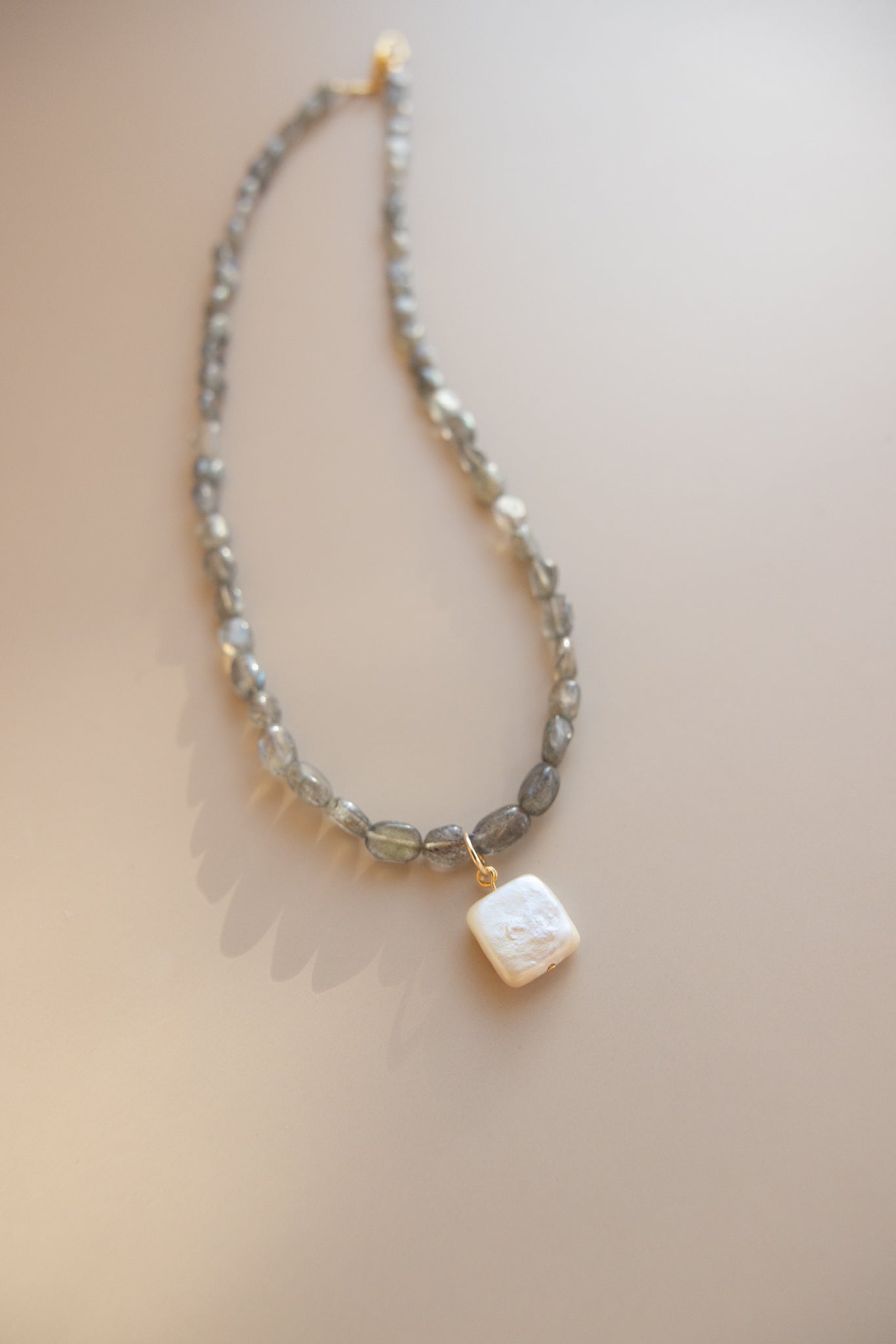 Labradorite Necklace + Square Pearl Pendant