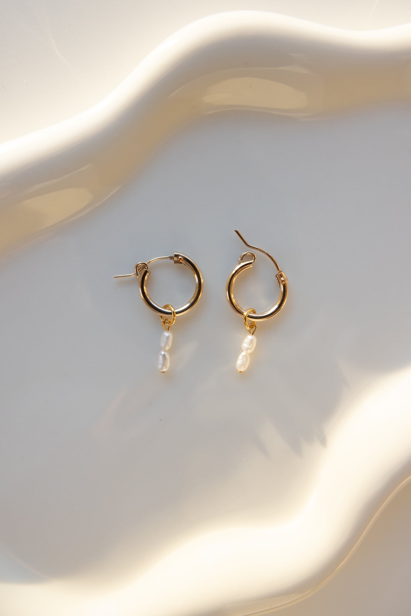 Gold Hoops + Double Stacked Pearl Pendant