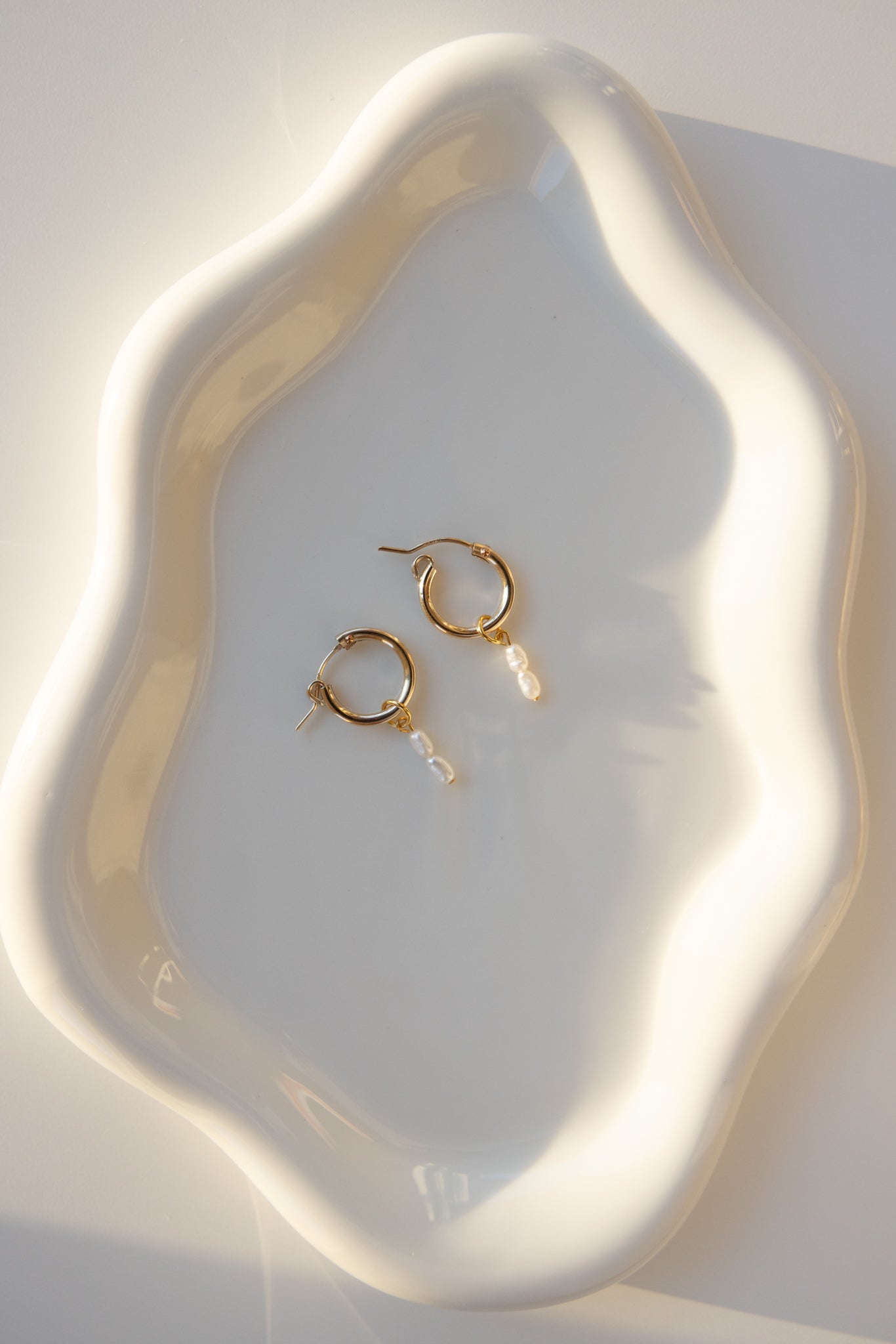 Gold Hoops + Double Stacked Pearl Pendant