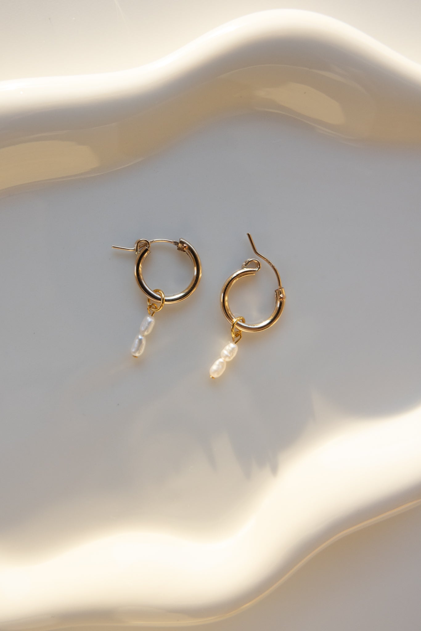 Gold Hoops + Double Stacked Pearl Pendant