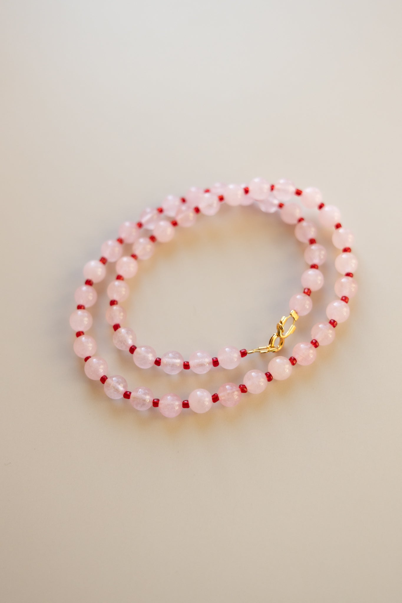 Rose Quartz + Red Necklace