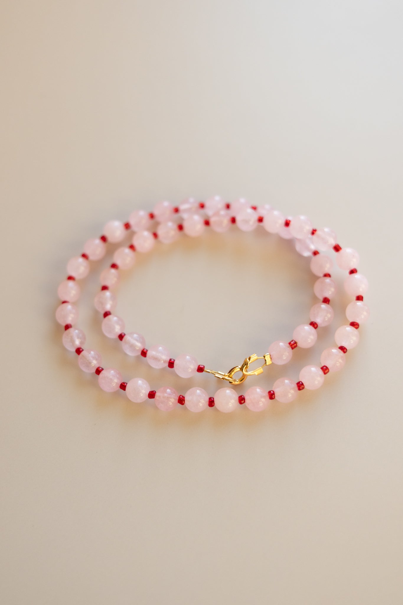 Rose Quartz + Red Necklace
