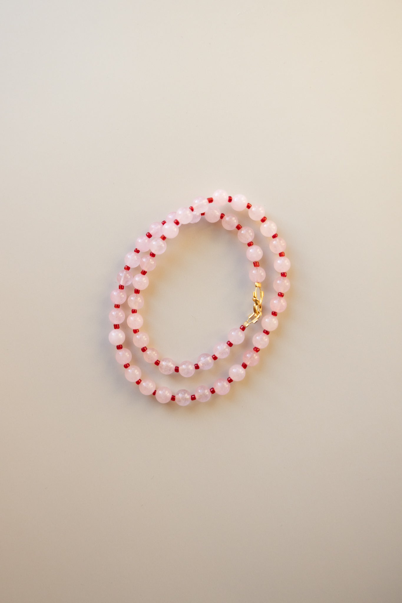 Rose Quartz + Red Necklace