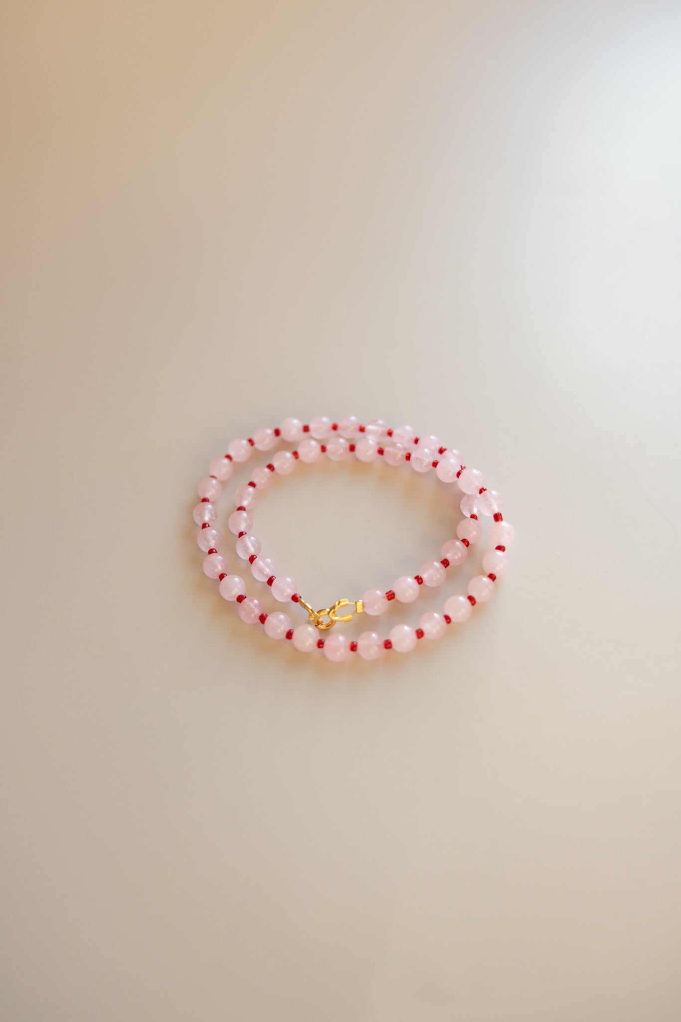 Rose Quartz + Red Necklace