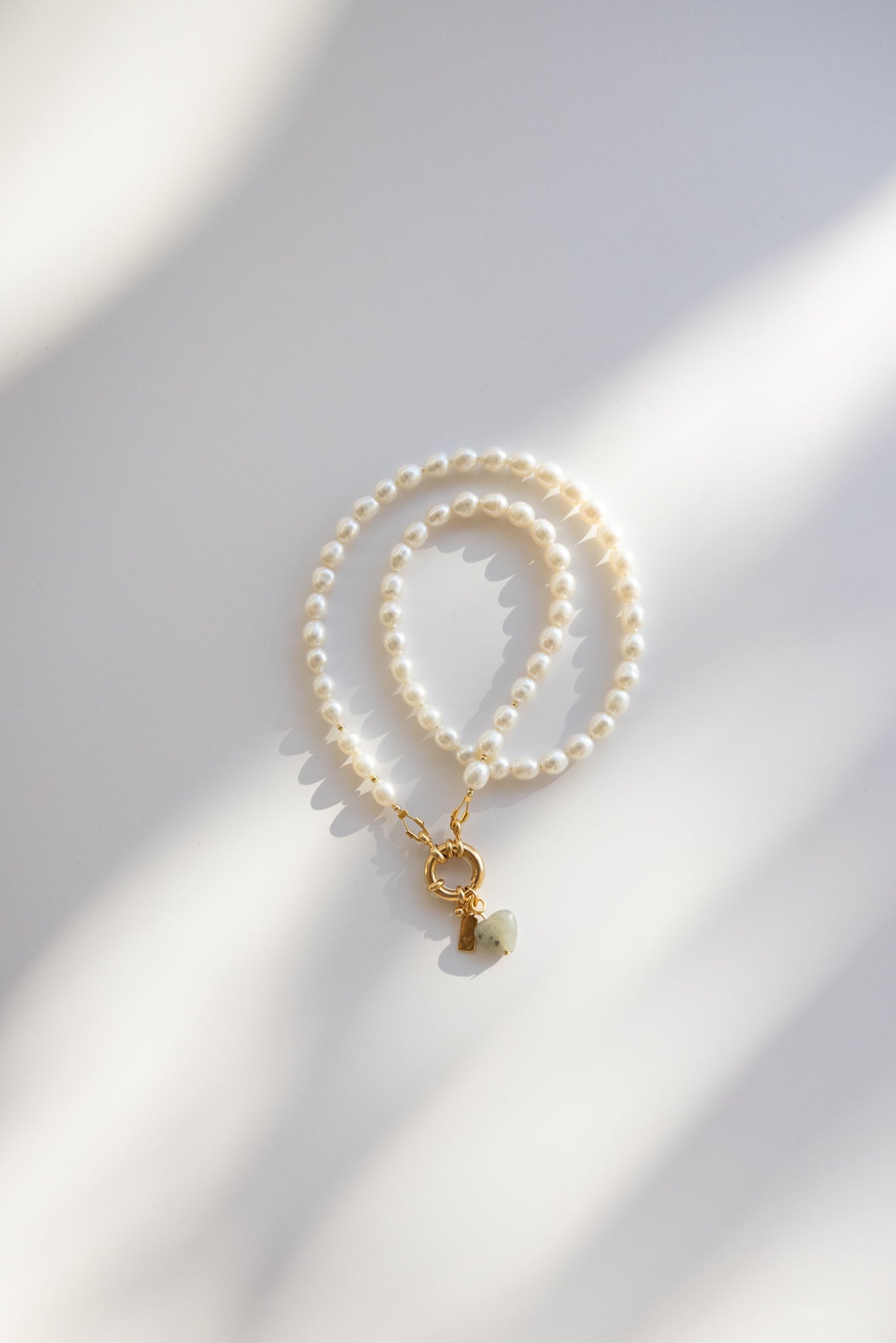 Pearl Necklace + Stone Heart Pendant