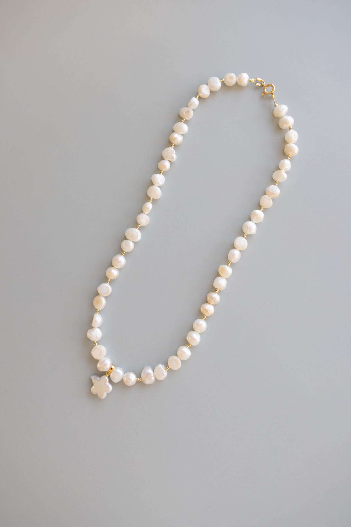 Pearl + Gold Necklace + Flower Pearl Pendant