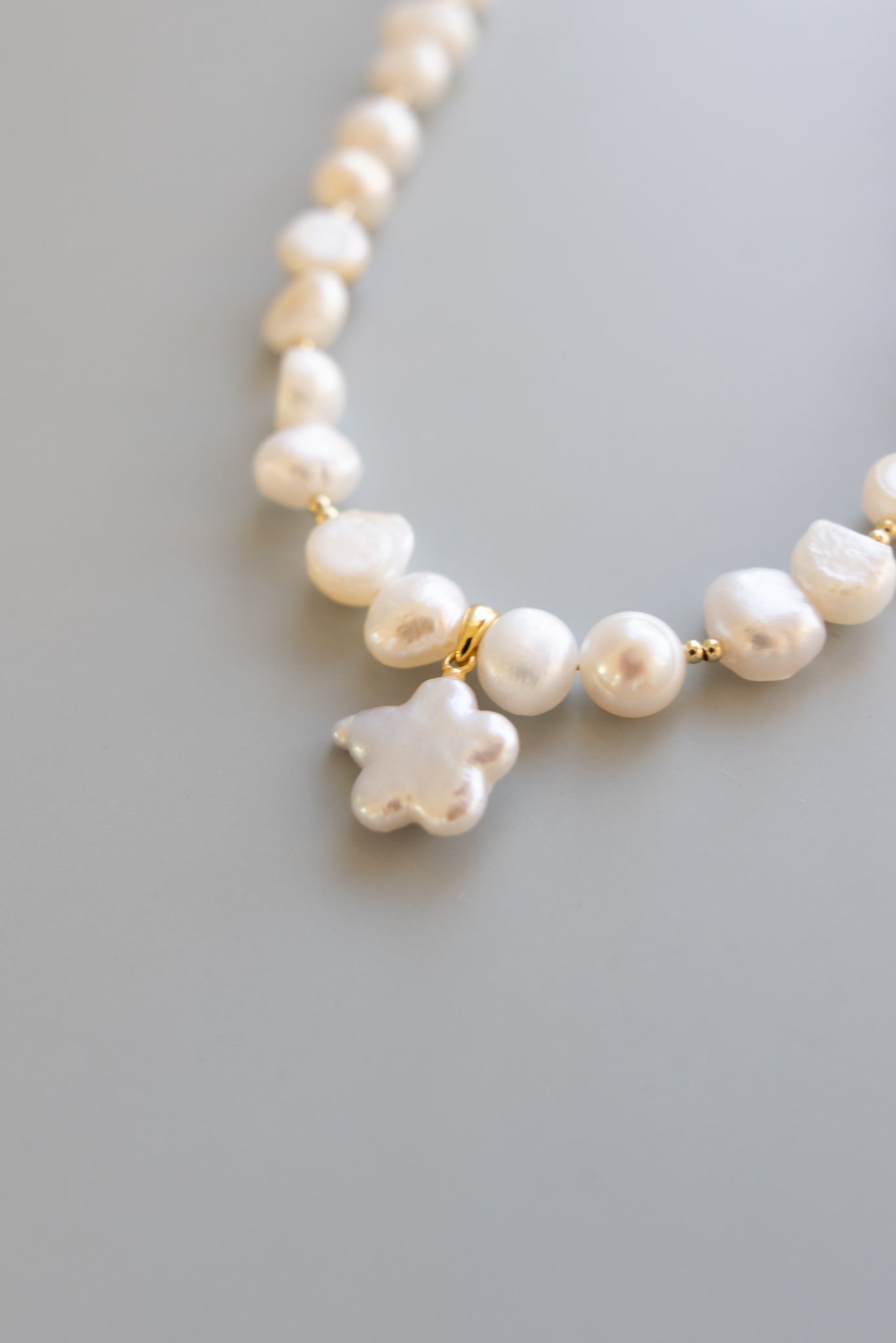 Pearl + Gold Necklace + Flower Pearl Pendant