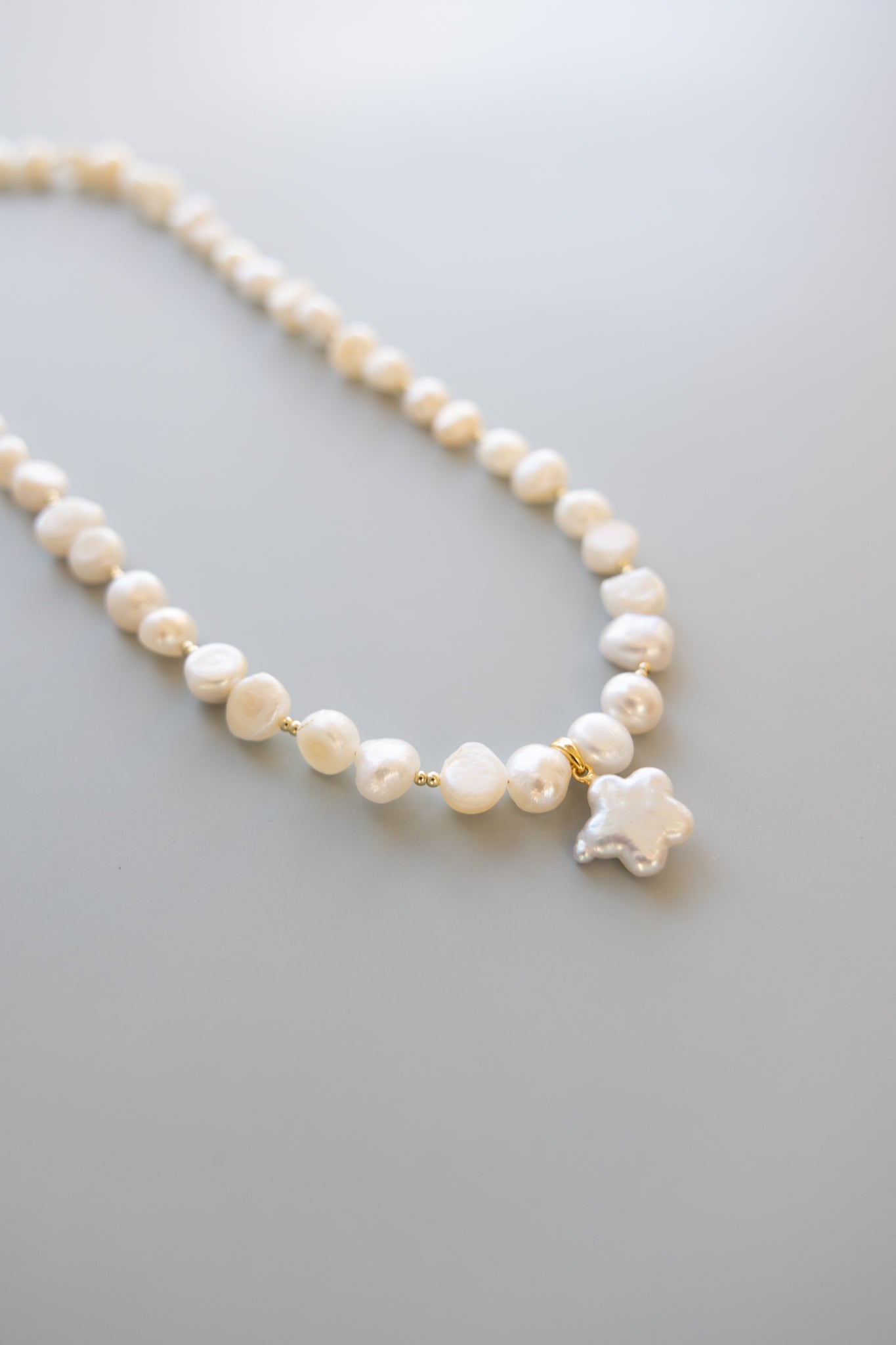 Pearl + Gold Necklace + Flower Pearl Pendant