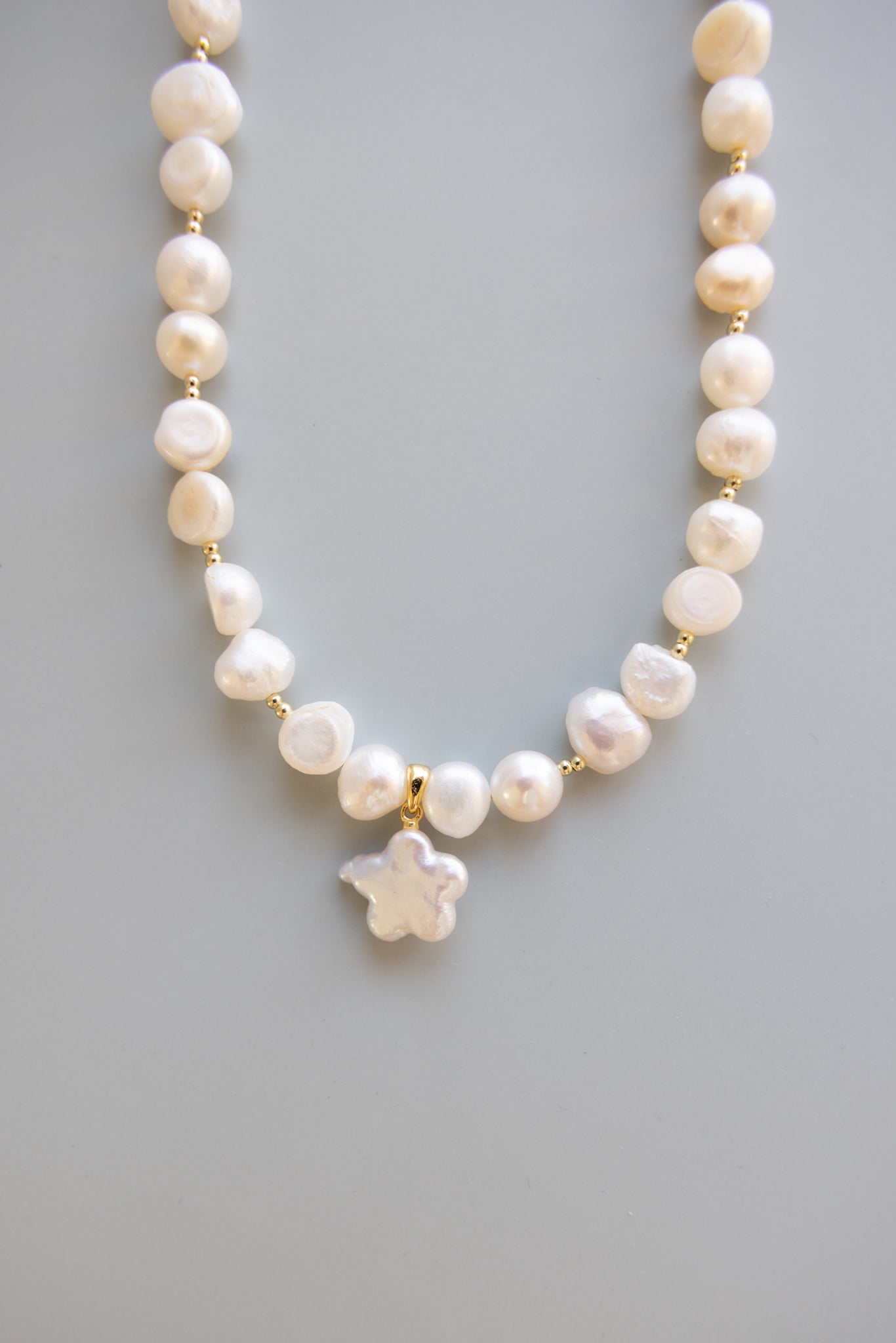 Pearl + Gold Necklace + Flower Pearl Pendant