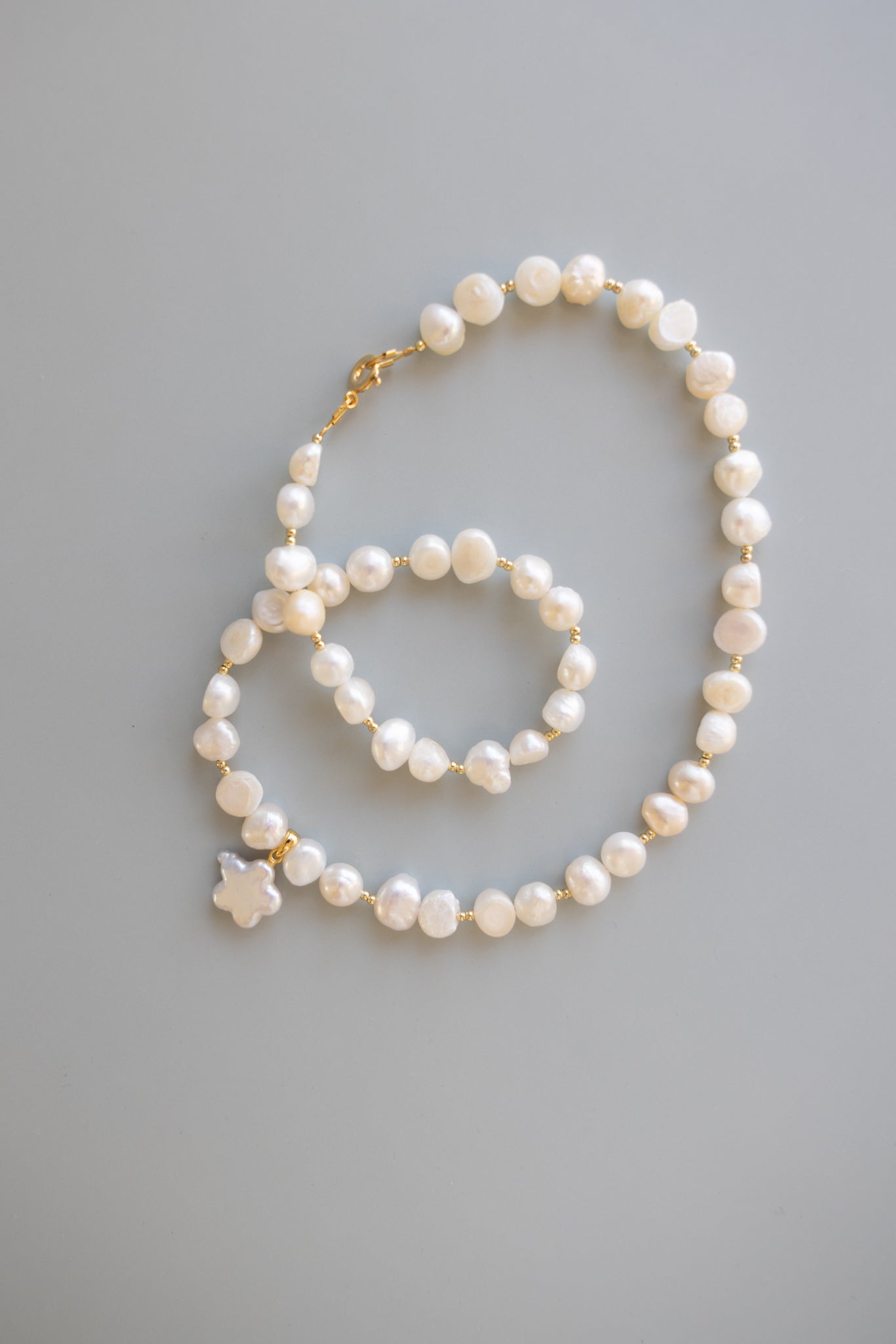 Pearl + Gold Necklace + Flower Pearl Pendant