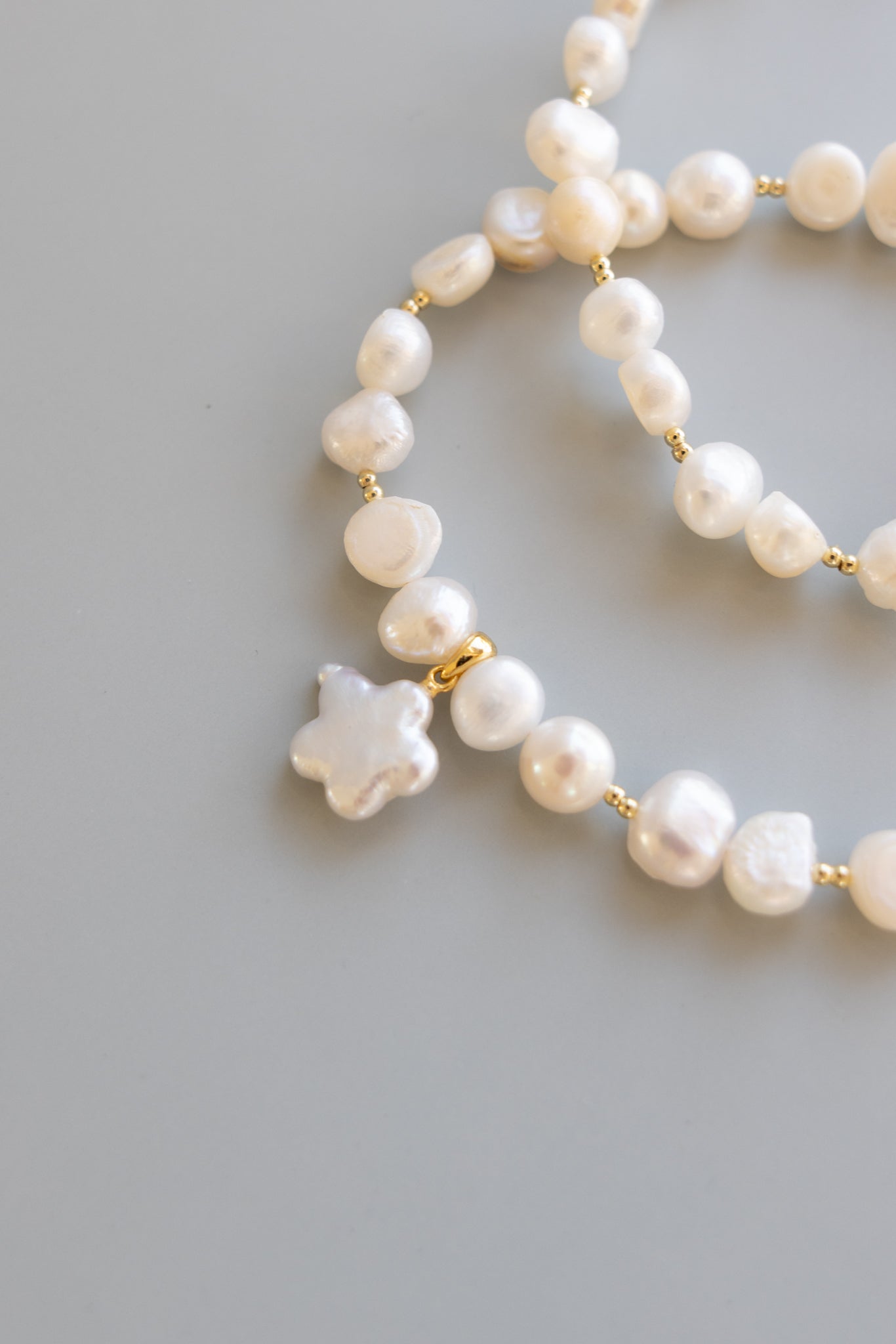 Pearl + Gold Necklace + Flower Pearl Pendant