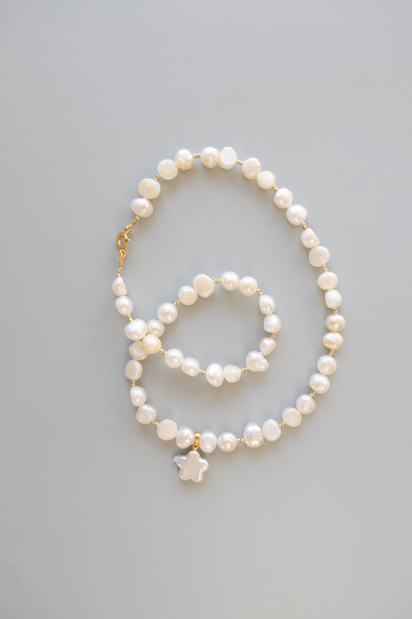 Pearl + Gold Necklace + Flower Pearl Pendant
