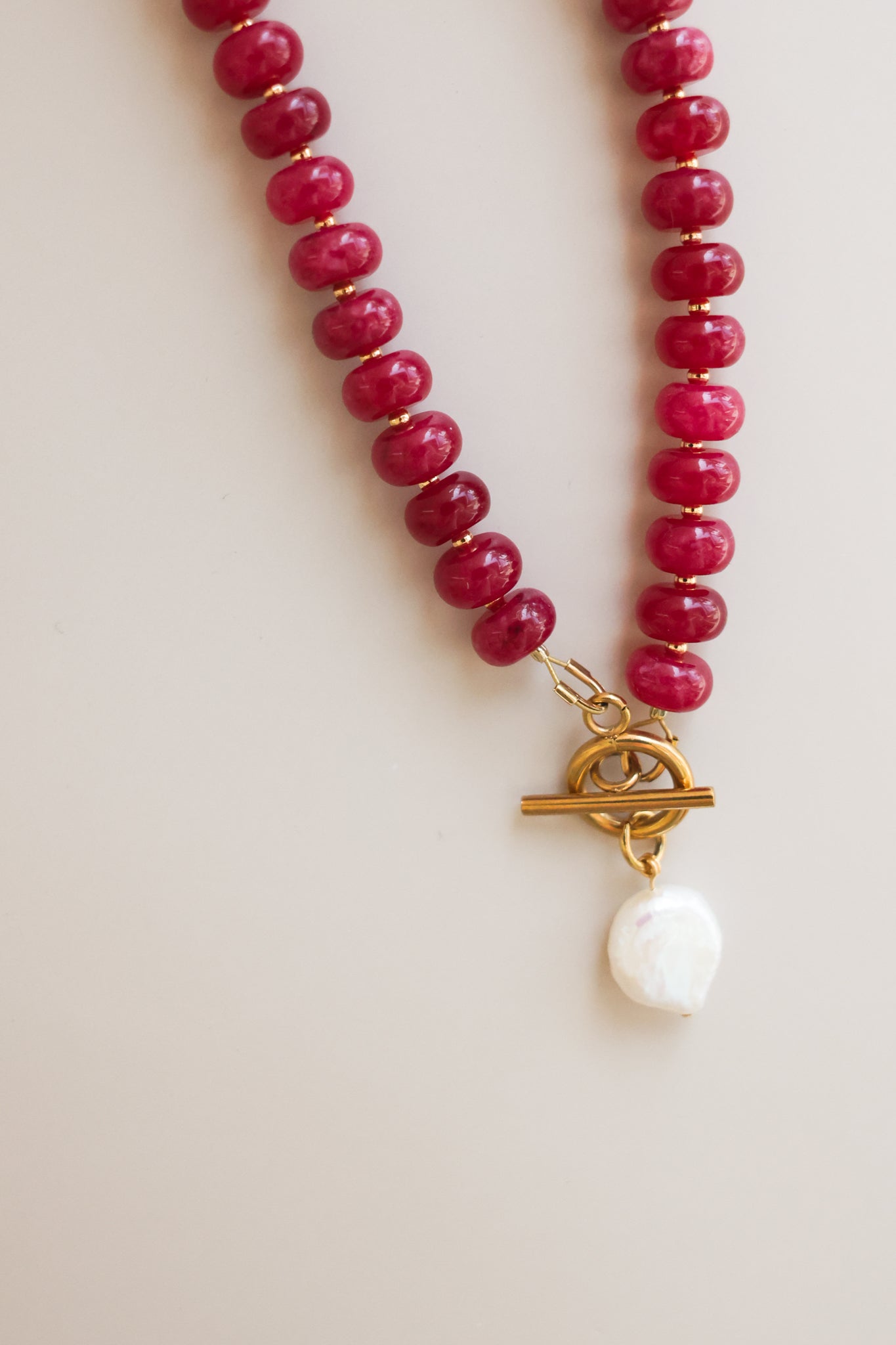 Strawberry Quartz Necklace + Coin Pearl Pendant