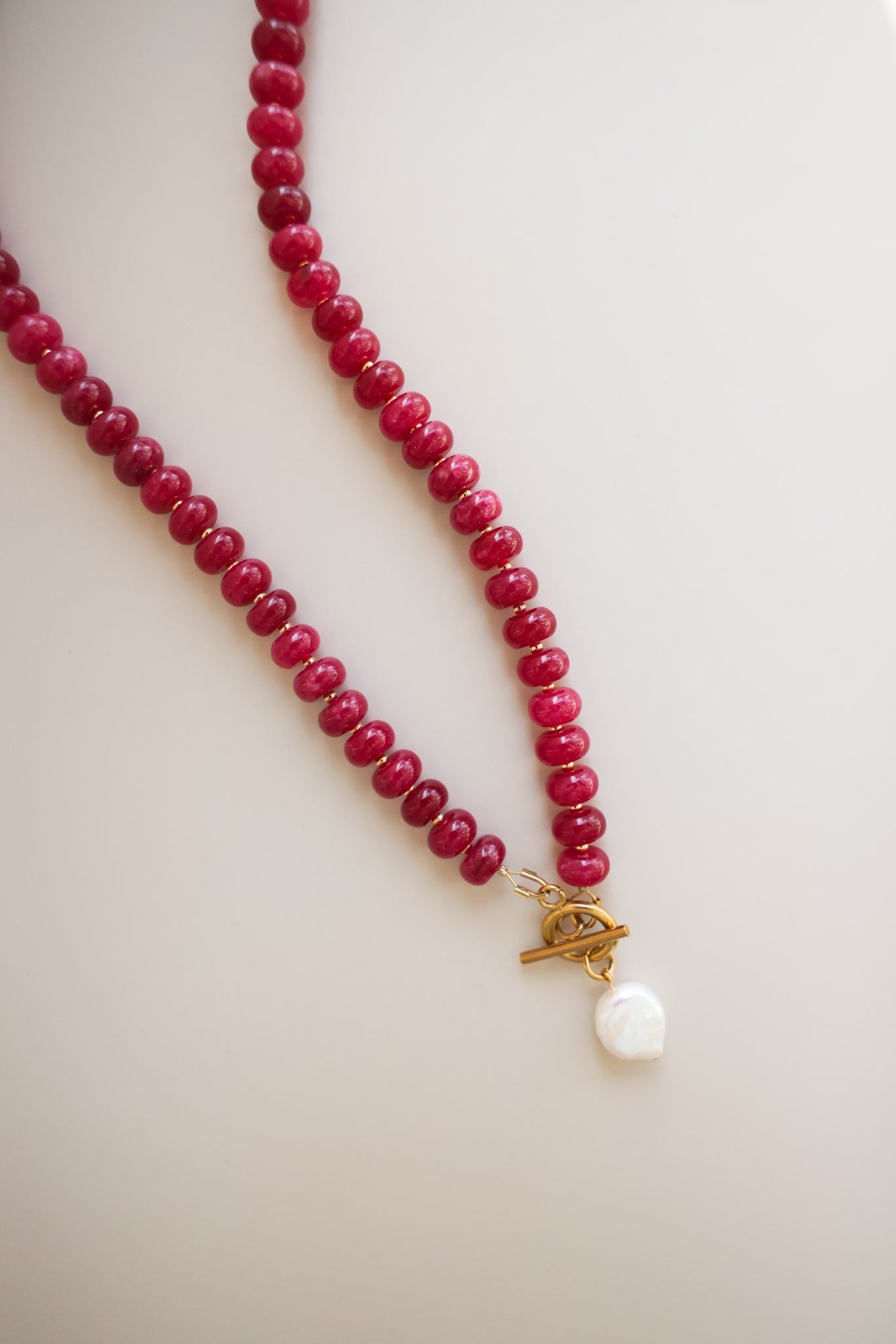 Strawberry Quartz Necklace + Coin Pearl Pendant
