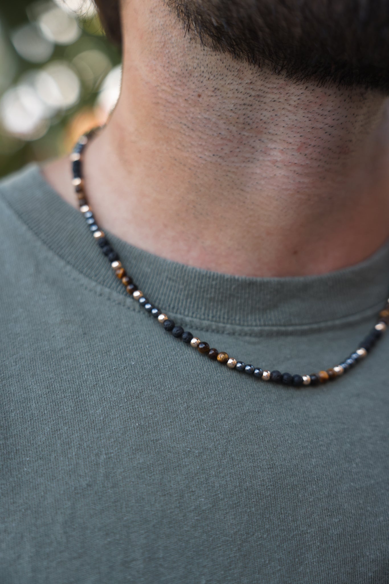 Men's Tigers Eye + Gold Necklace