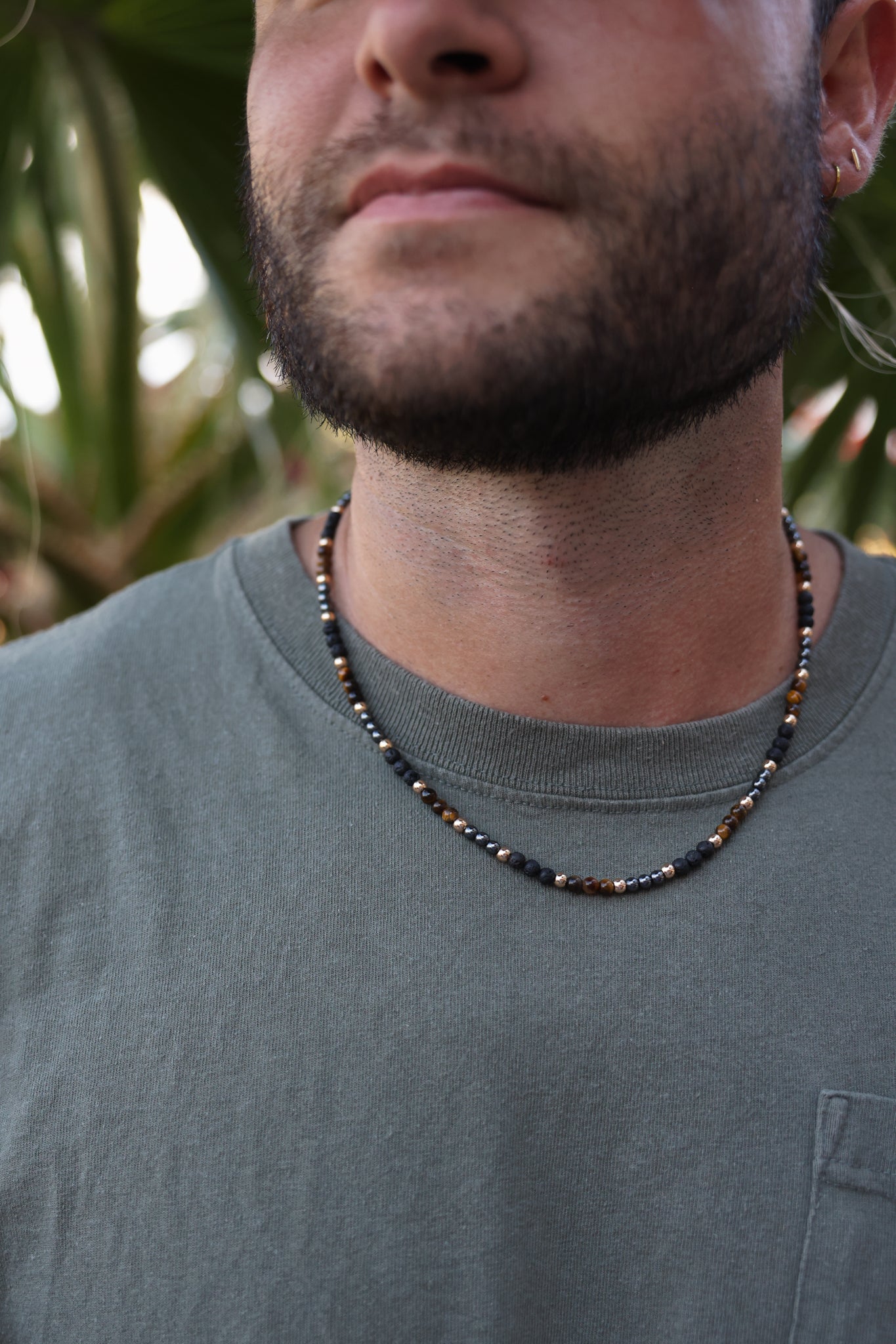 Men's Tigers Eye + Gold Necklace