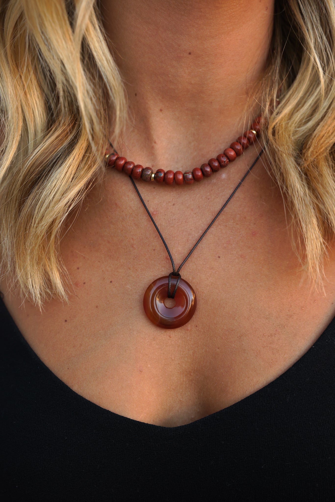 Red Agate Cord Pendant Necklace