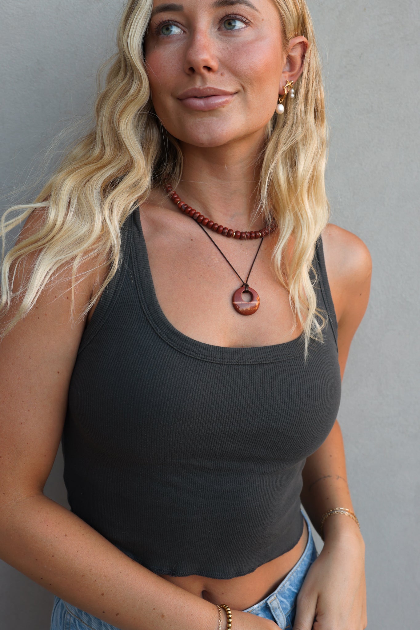 Red Jasper Cord Pendant Necklace