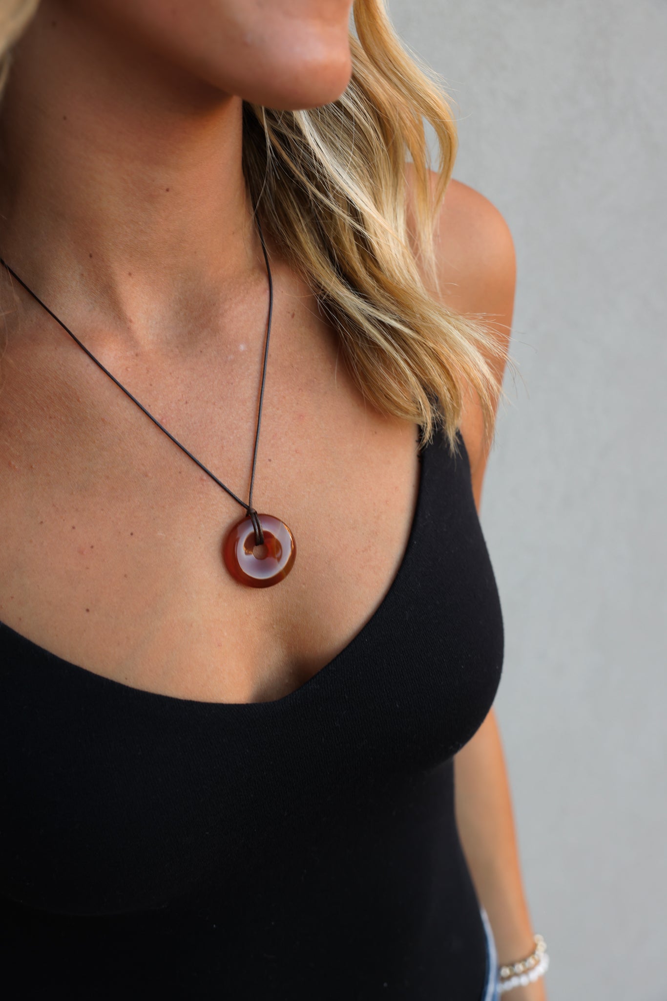 Red Agate Cord Pendant Necklace