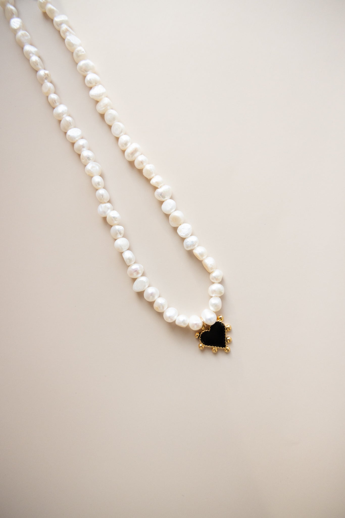 Freshwater Pearl Necklace + Black Heart Pendant
