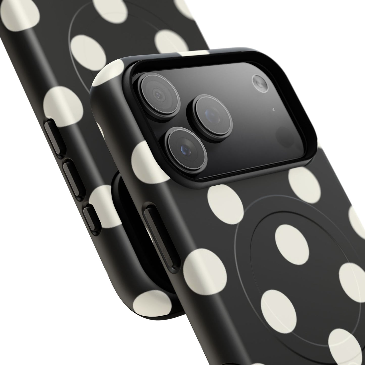 Polka Dot Tough Magnetic Phone Case — Black & White Protective MagSafe Case