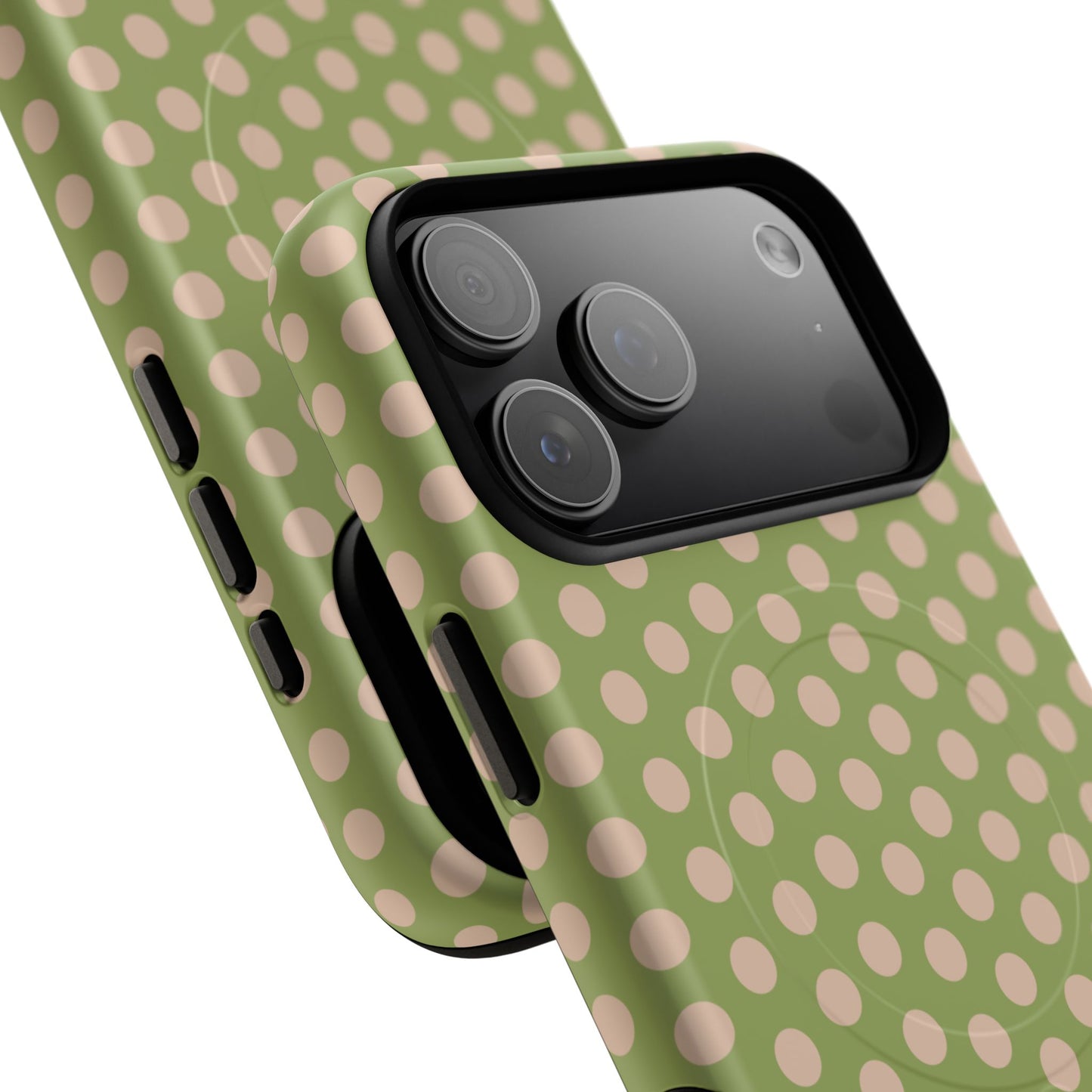 Polka Dot Magnetic Phone Case – Olive Green & Blush Dot Protective Cover