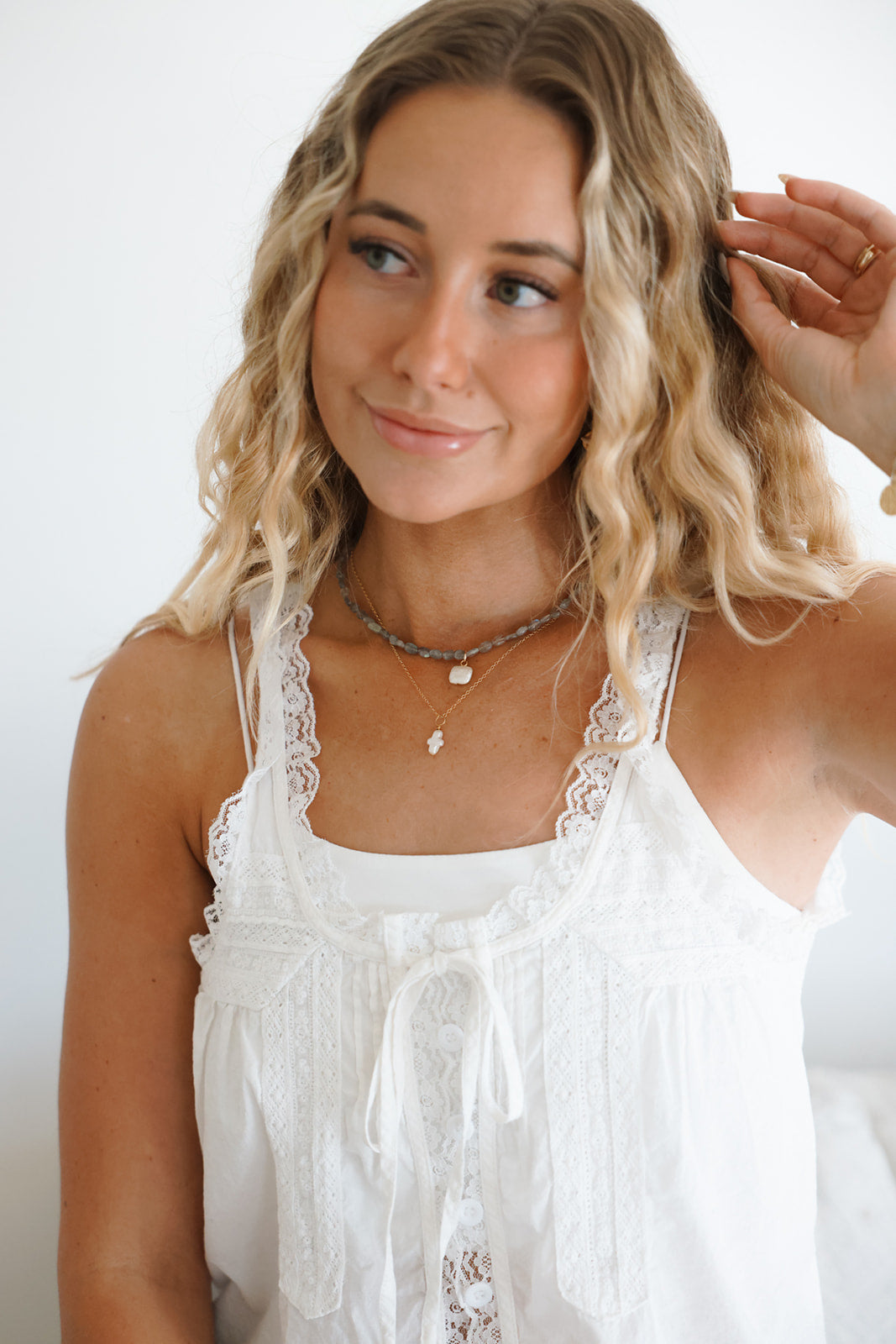 Labradorite Necklace + Square Pearl Pendant