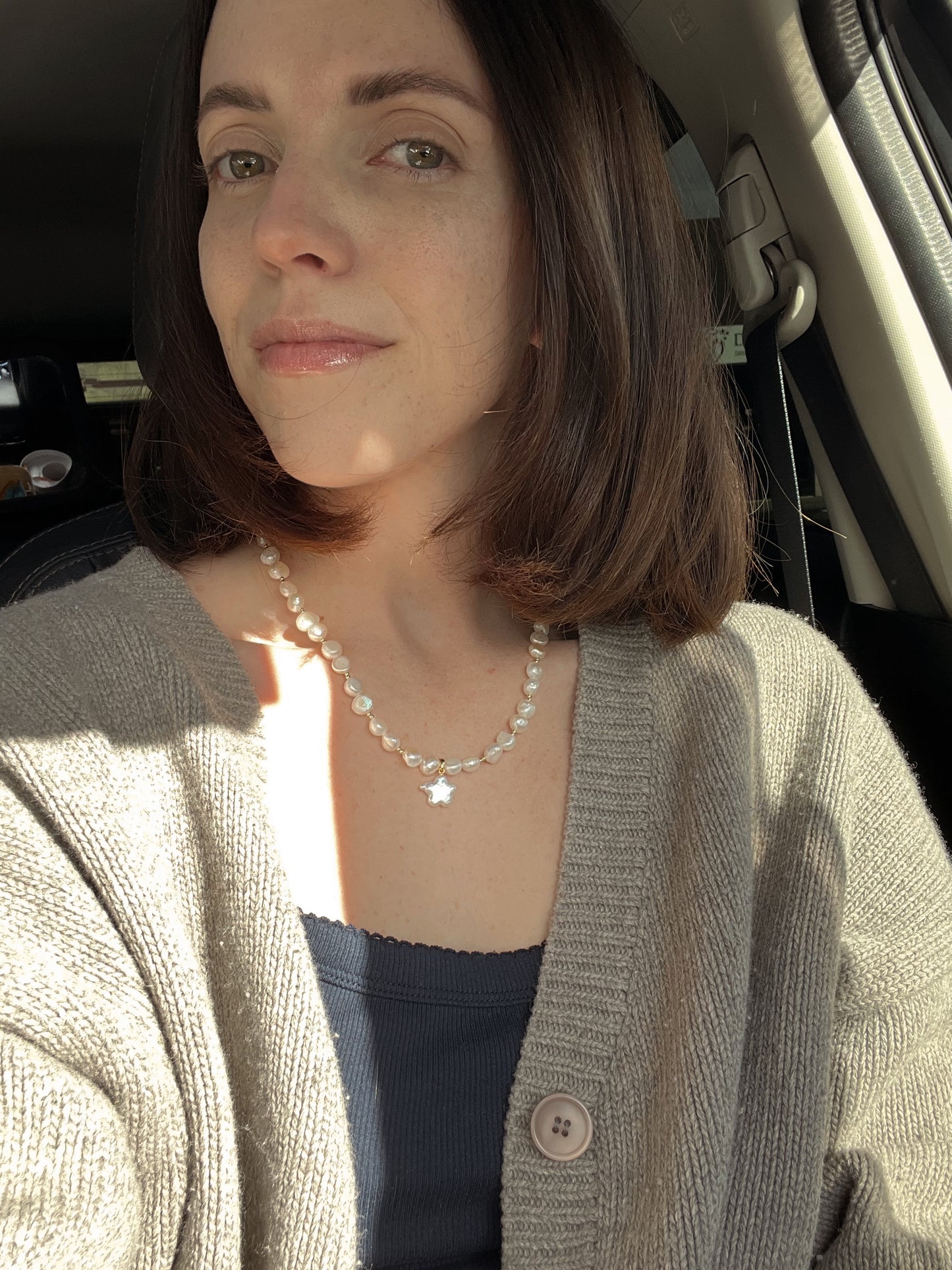 Pearl + Gold Necklace + Flower Pearl Pendant