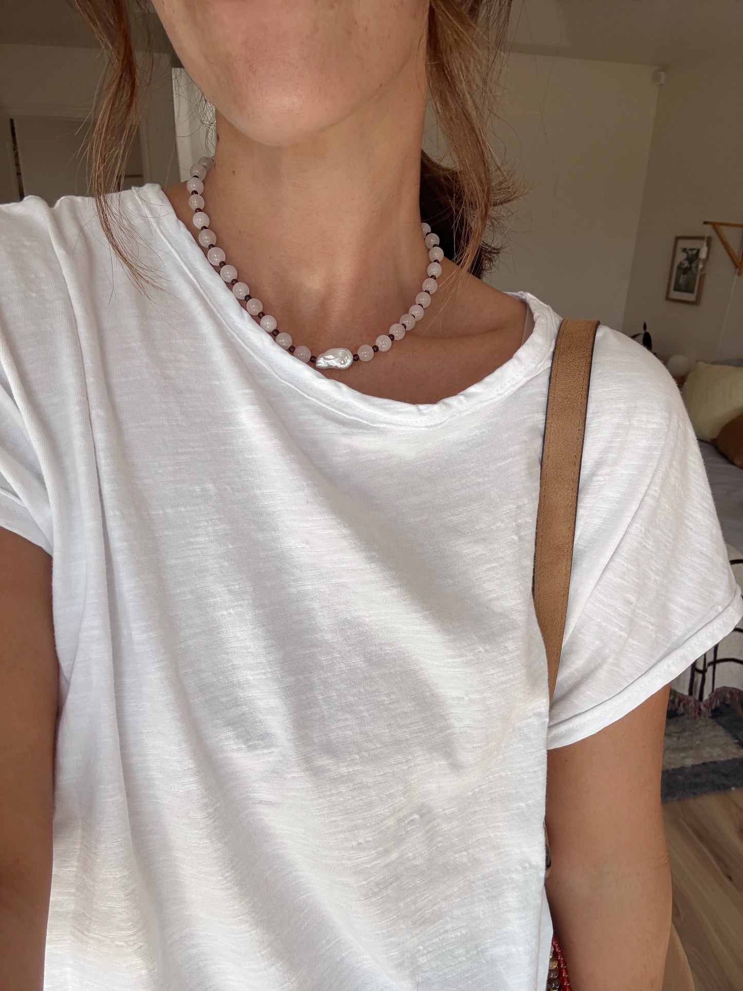 Rose Quartz and Garnet + Pearl Necklace