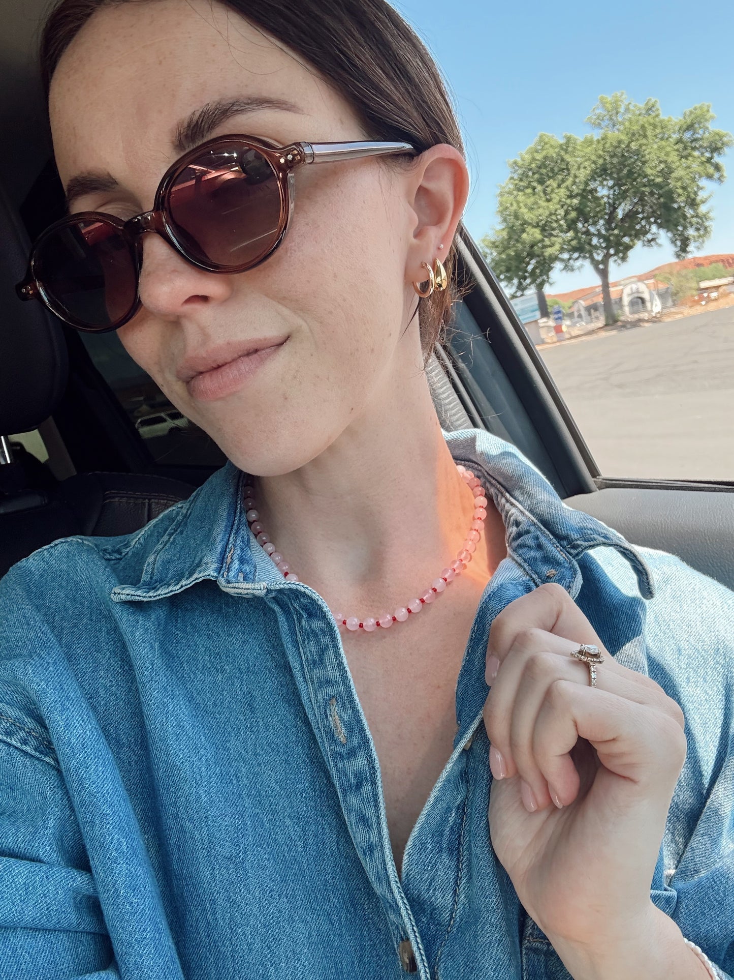 Rose Quartz + Red Necklace