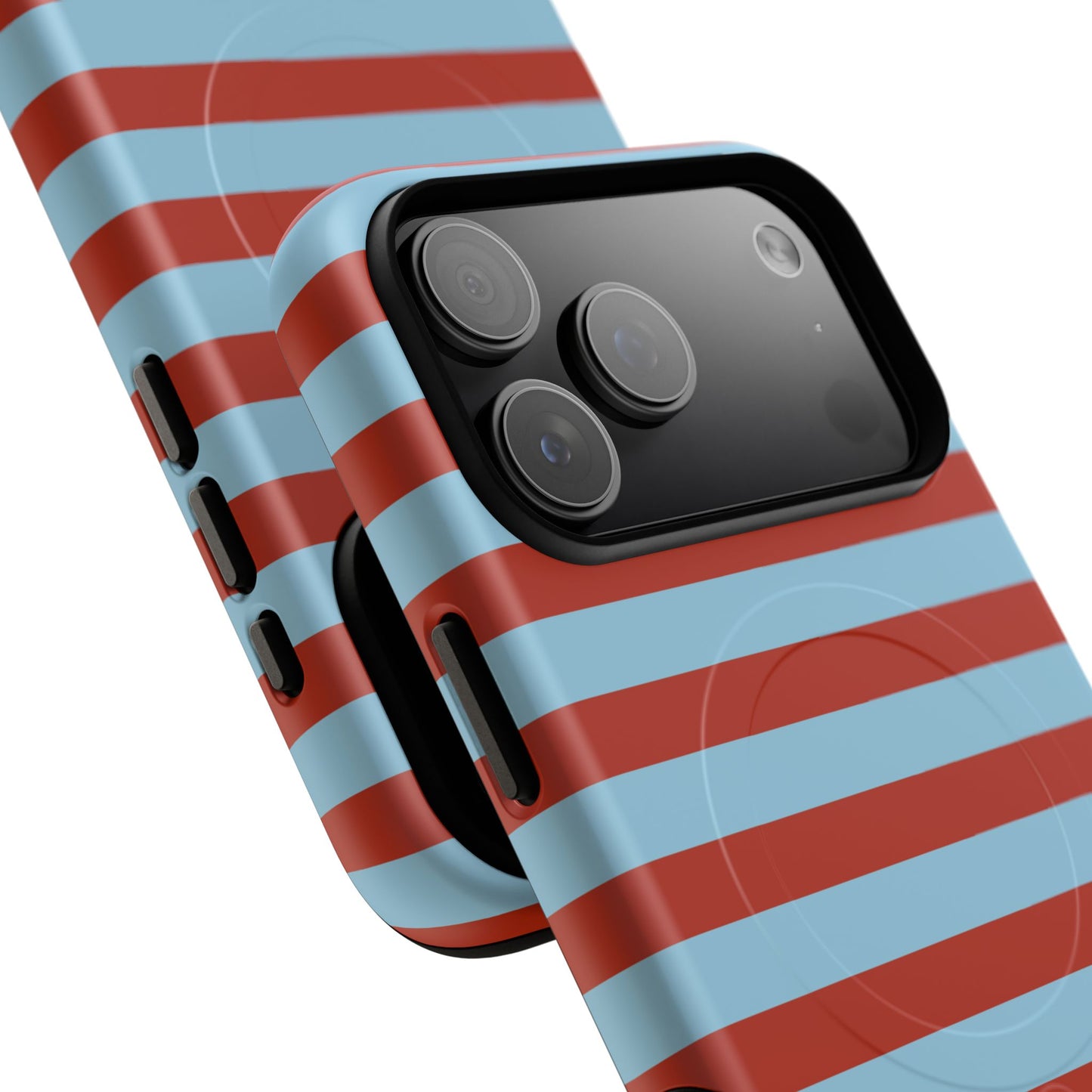 Striped Tough Magnetic Phone Case — Retro Red & Sky Blue