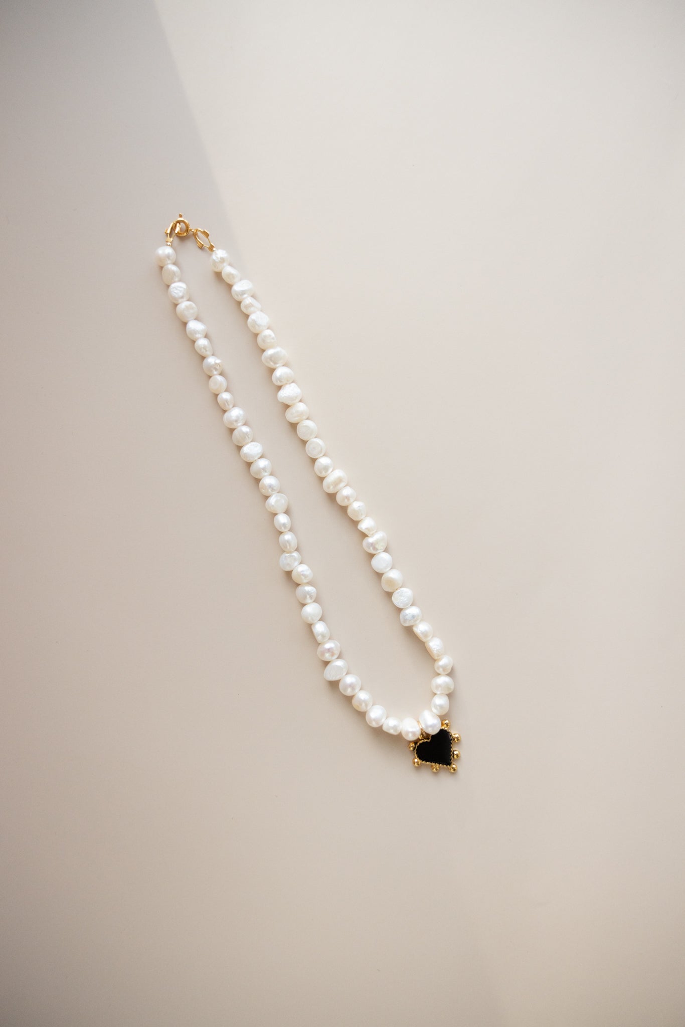 Freshwater Pearl Necklace + Black Heart Pendant