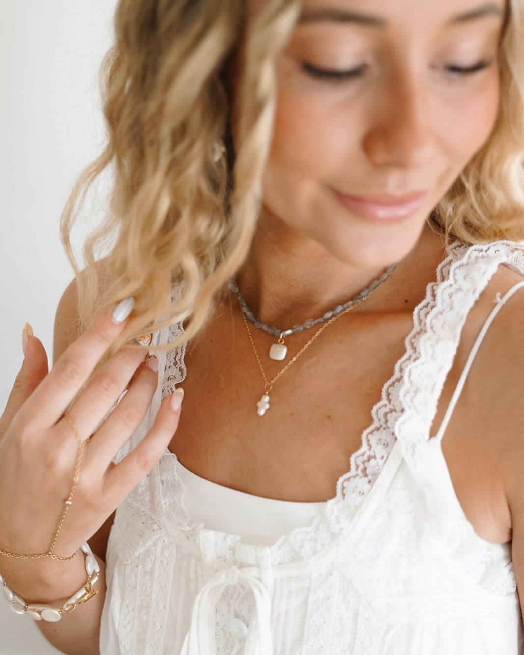 Labradorite Necklace + Square Pearl Pendant