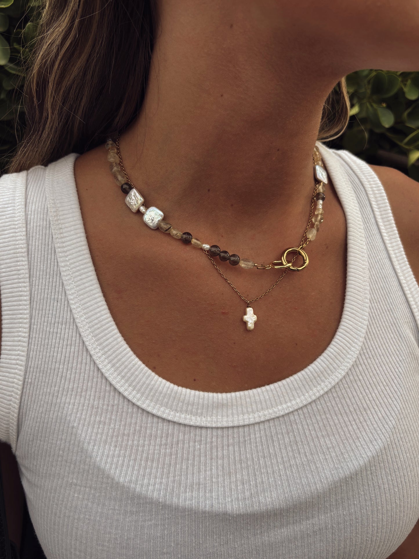 Mixed Quartz + Pearl Necklace
